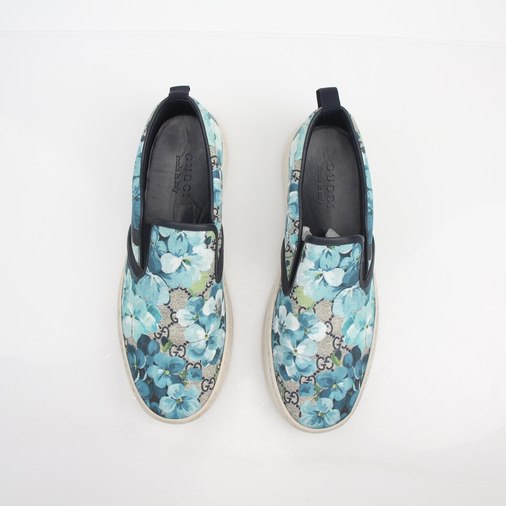 Gucci Blue Blooms GG Supreme Slip-On Sneakers