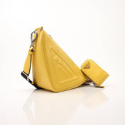 Prada Grace Lux Triangle Leather Shoulder Bag, elegant handbag with gold accents and structured design, showing the Prada logo.