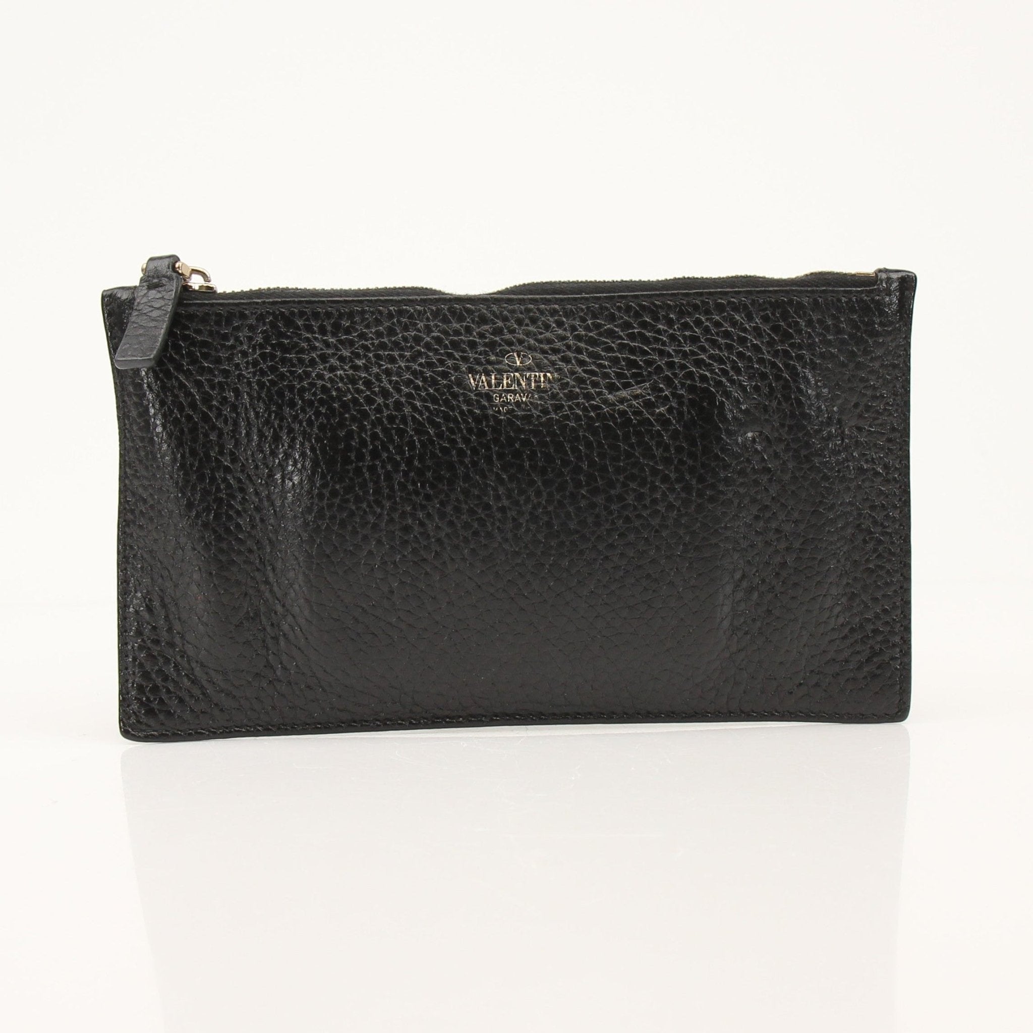 Gold & Beyond Valentino Rockstud Spike Wallet showing black leather with signature studded design and gold-tone hardware.