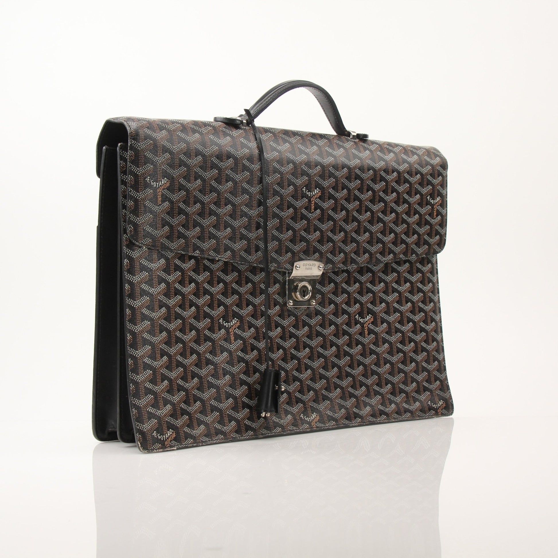 Goyard Serviette Chypre briefcase handbag by Gold & Beyond, featuring classic Goyard pattern and elegant leather handles.