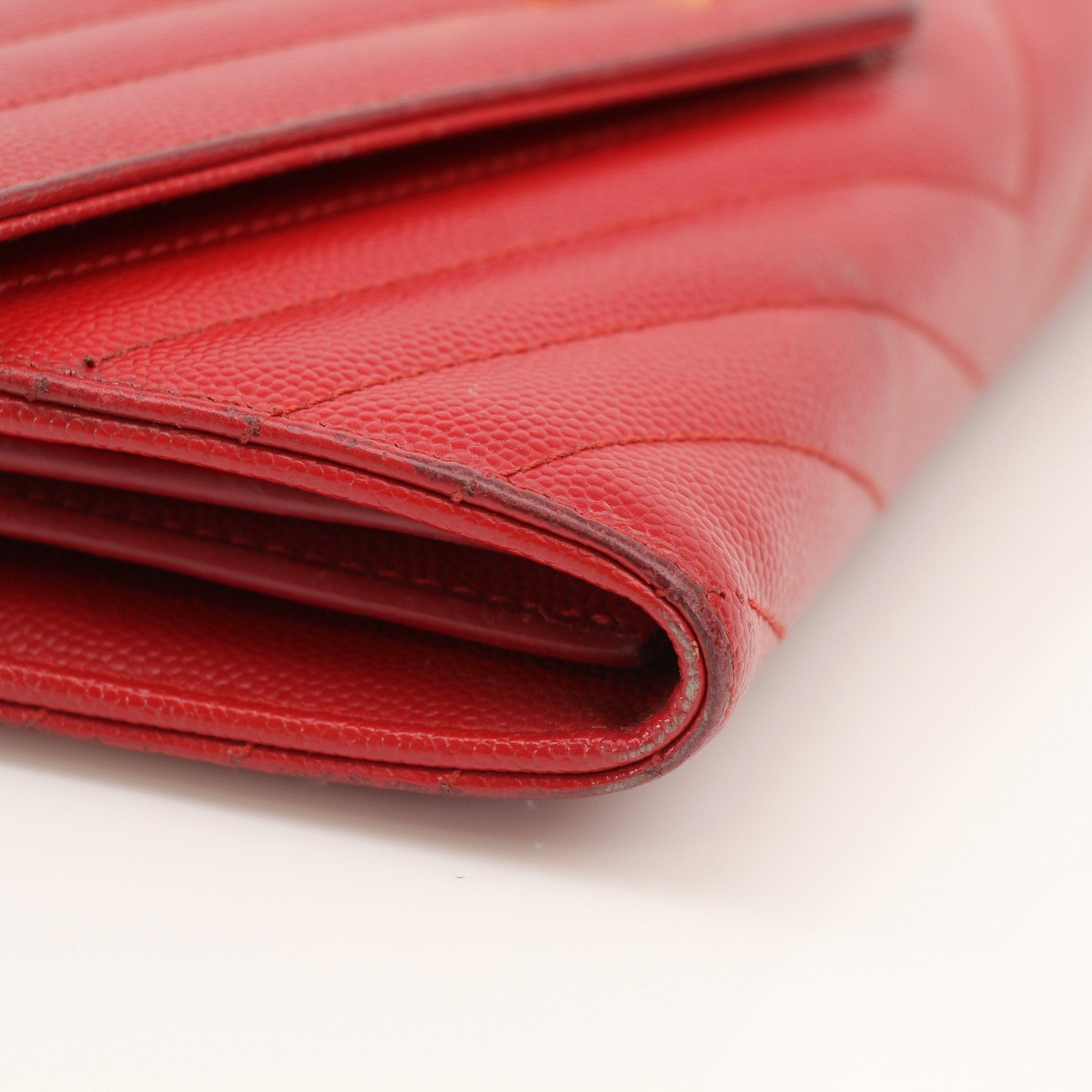 Gold & Beyond red envelope chain wallet with flap, Saint Laurent-inspired design, featuring a compact and stylish accessory.