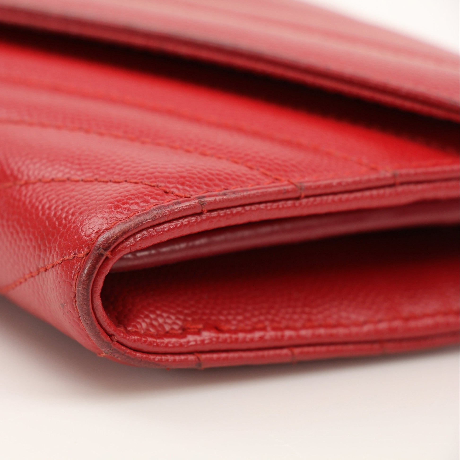 Gold & Beyond red envelope chain wallet with flap, Saint Laurent-inspired design, featuring a sleek, compact wallet style.