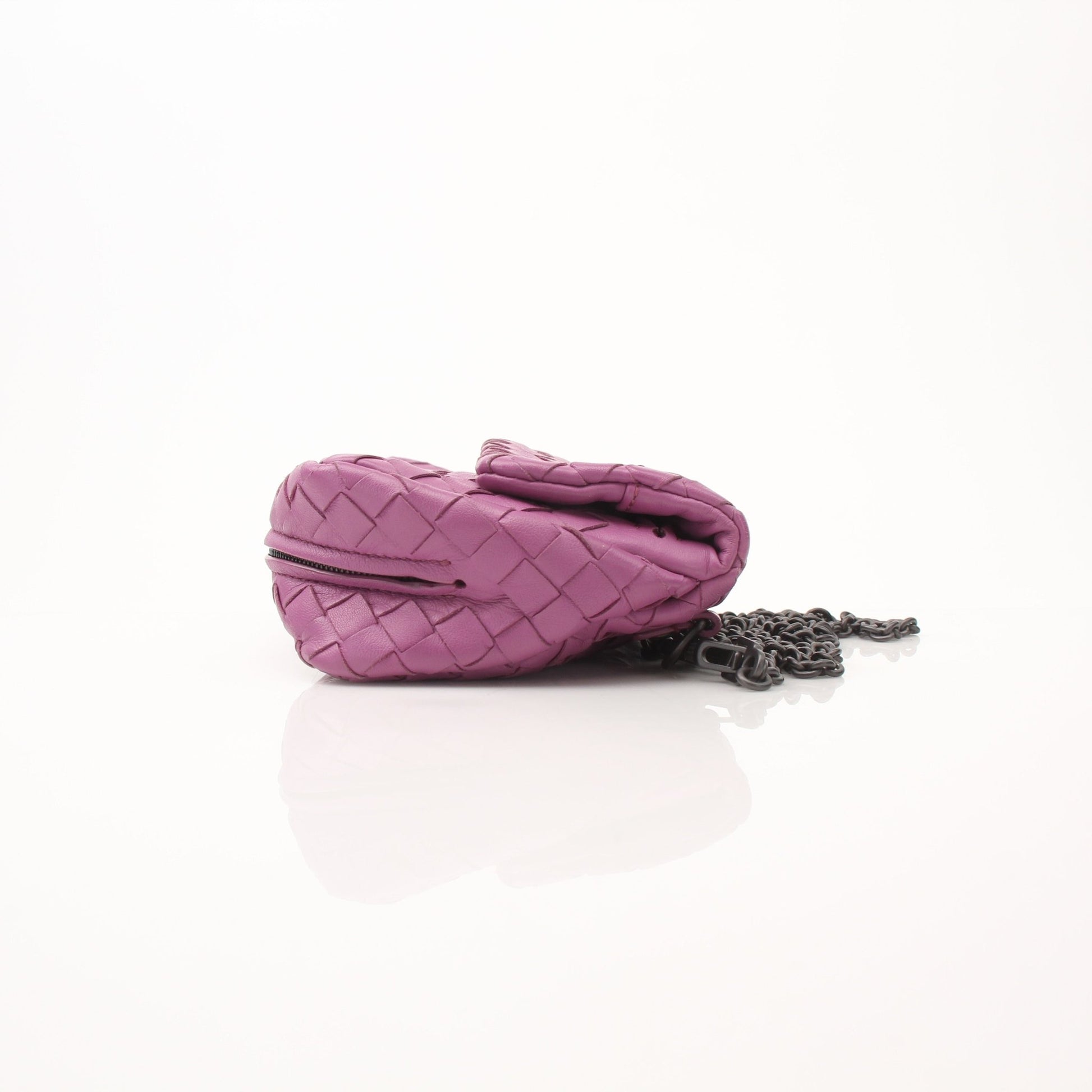 Gold & Beyond Bottega Veneta expandable chain flap handbag with gold-tone chain and leather flap, stylish and versatile accessory.