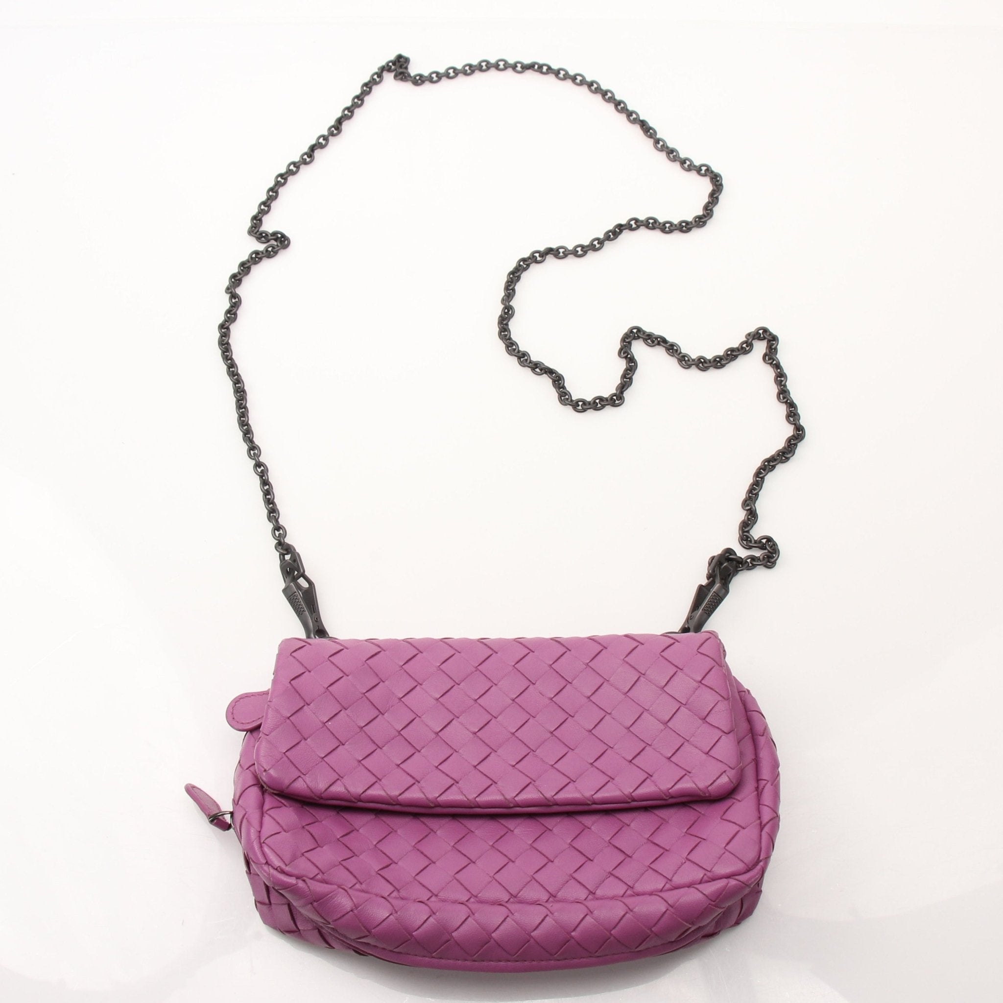 Gold & Beyond Bottega Veneta expandable chain flap handbag with gold chain strap and sleek leather design.