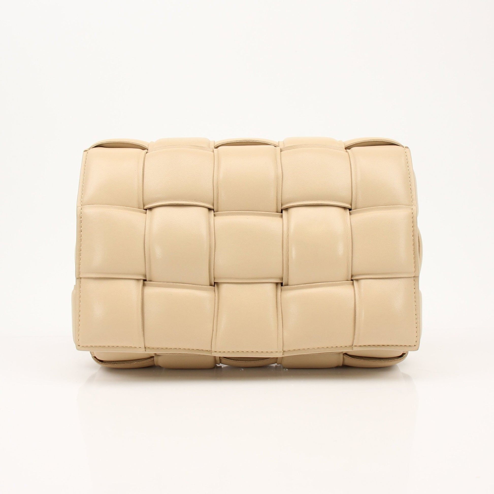 Gold & Beyond Bottega Veneta Padded Cassette Bag handbag with quilted leather design and gold-tone hardware.