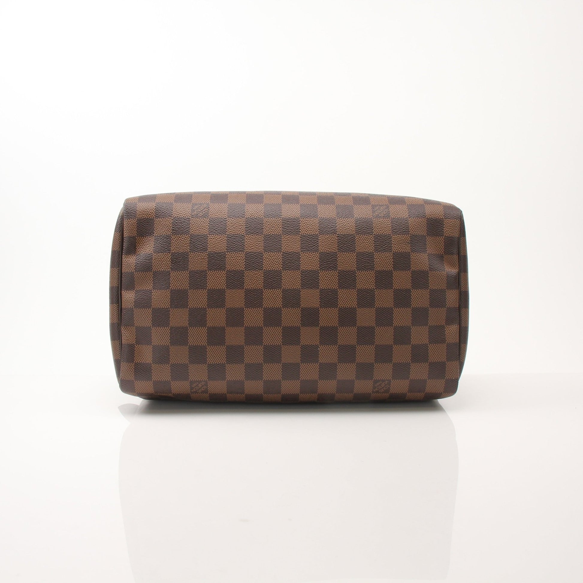 Louis Vuitton Speedy 30 handbag with gold-tone hardware, leather handles, and monogram canvas, displayed on a neutral background.