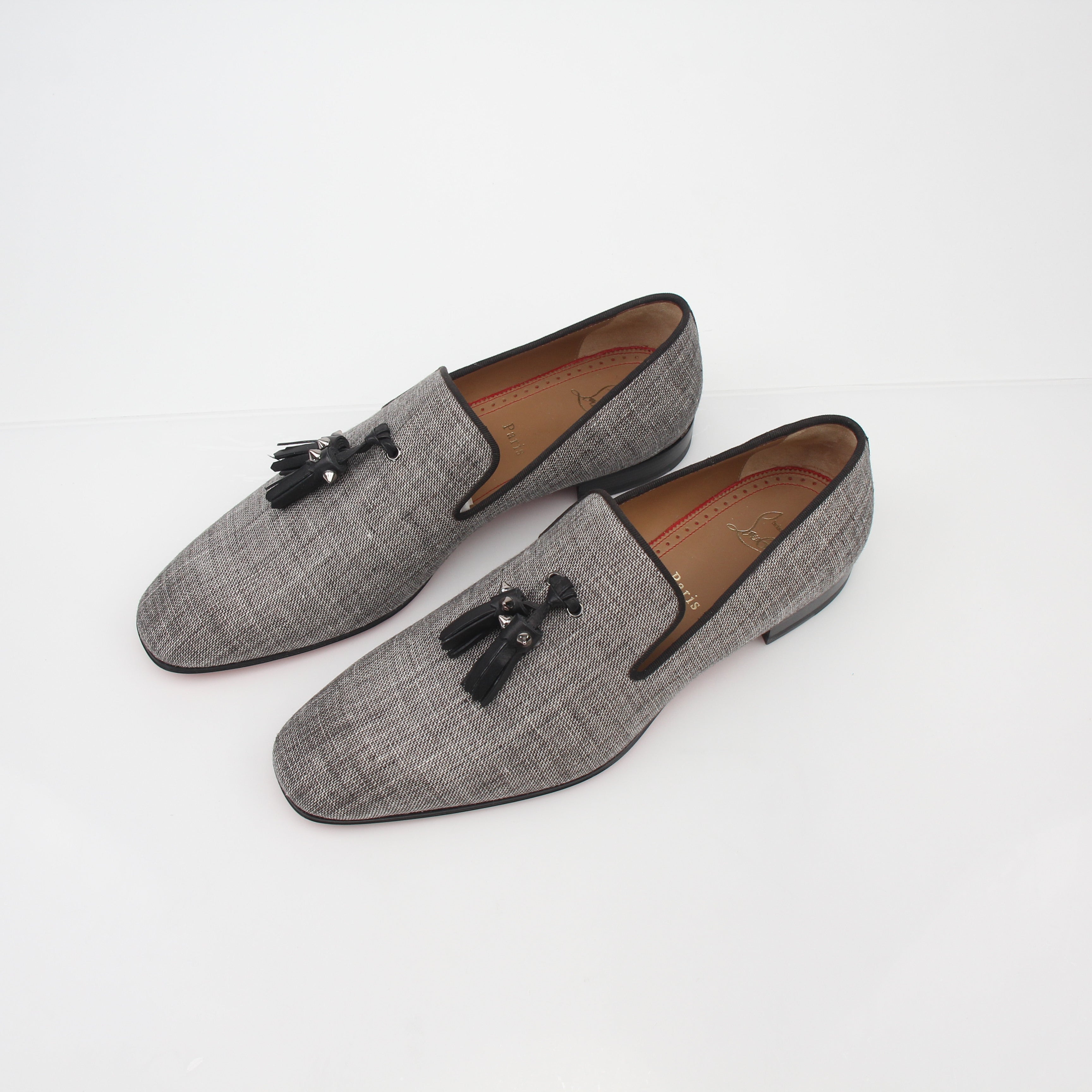 Christian Louboutin Gray Dandelion Spikes Tassel Loafers
