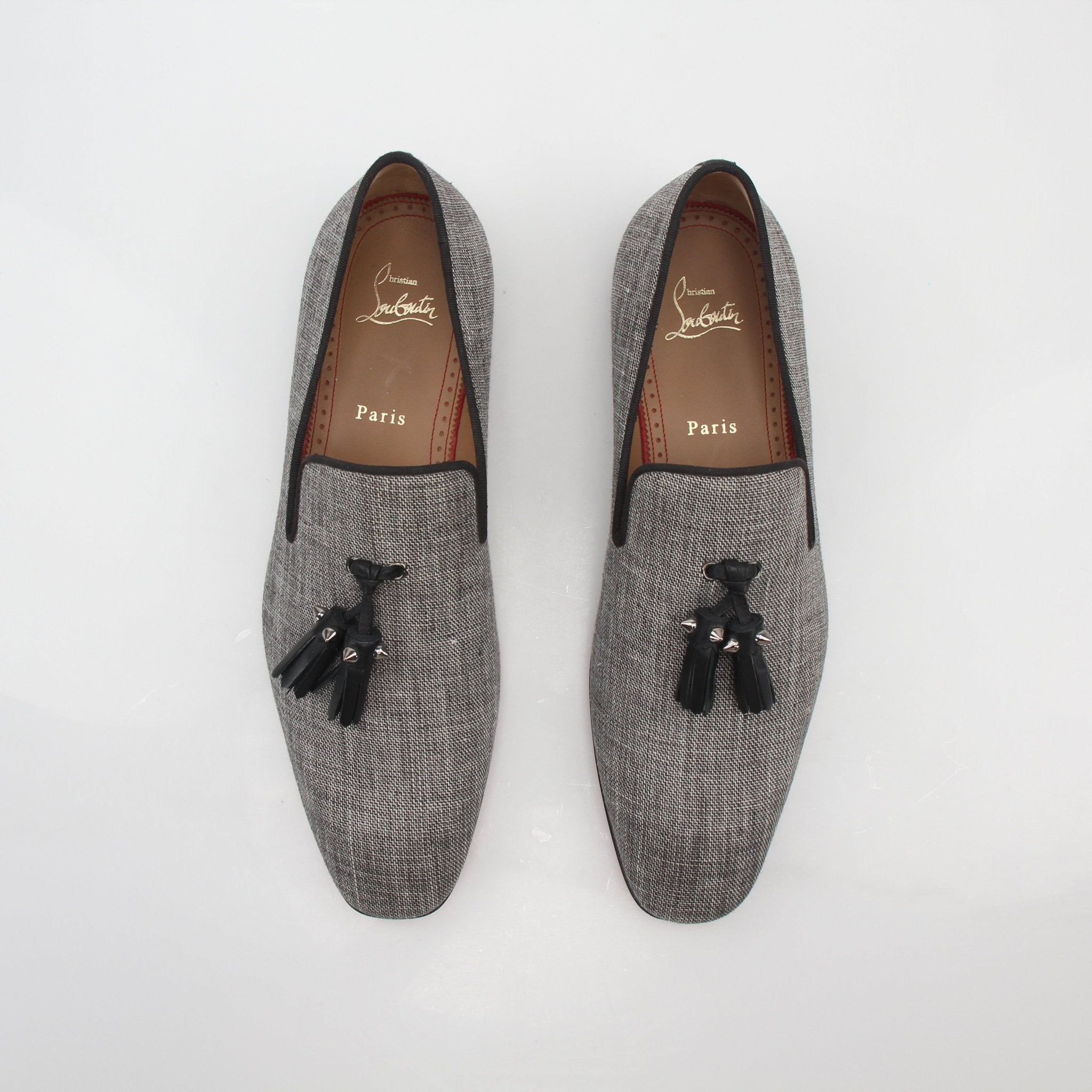 Christian Louboutin Gray Dandelion Spikes Tassel Loafers