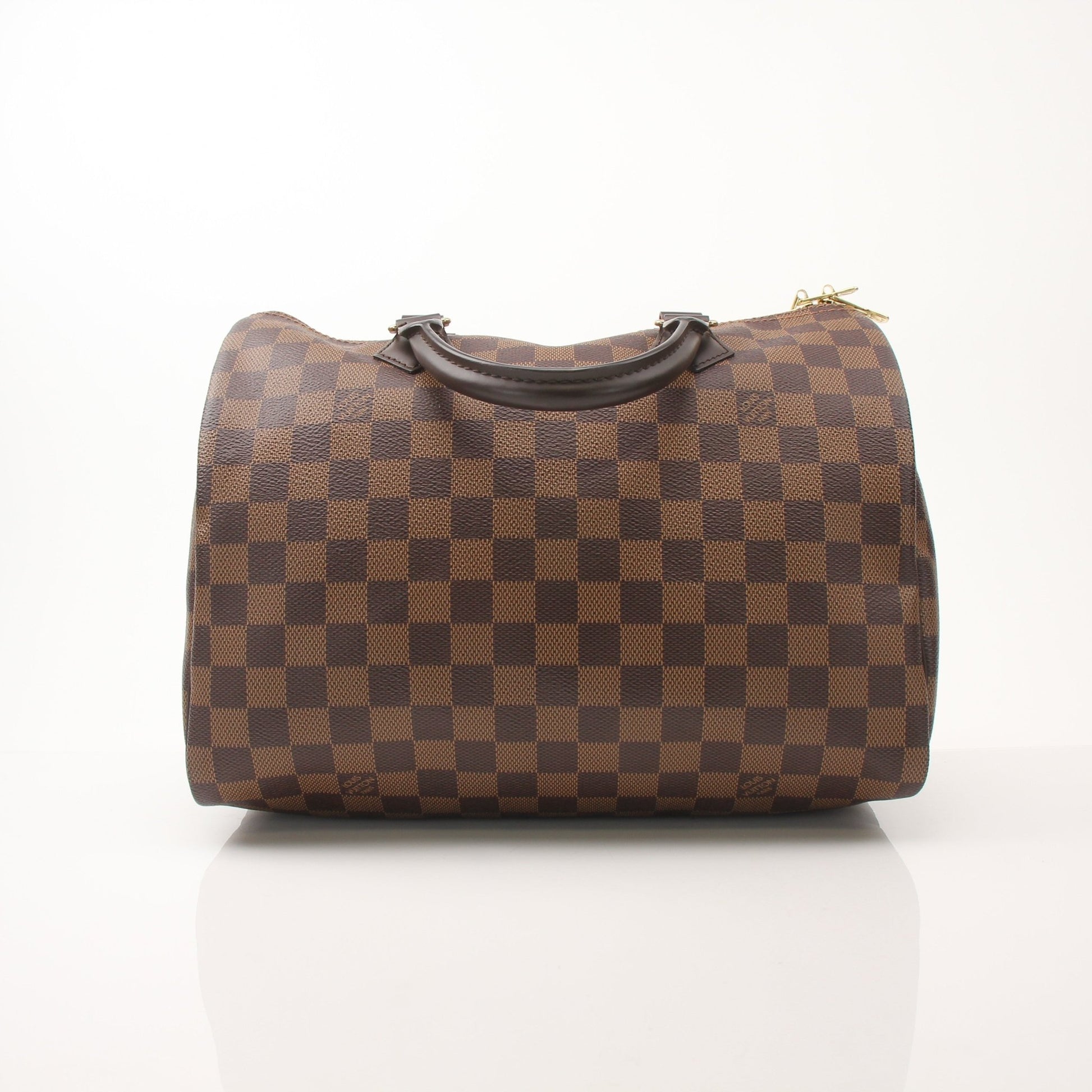 Gold & Beyond Louis Vuitton Speedy Bandouliere 30 handbag with monogram canvas, leather trim, and gold-tone hardware.