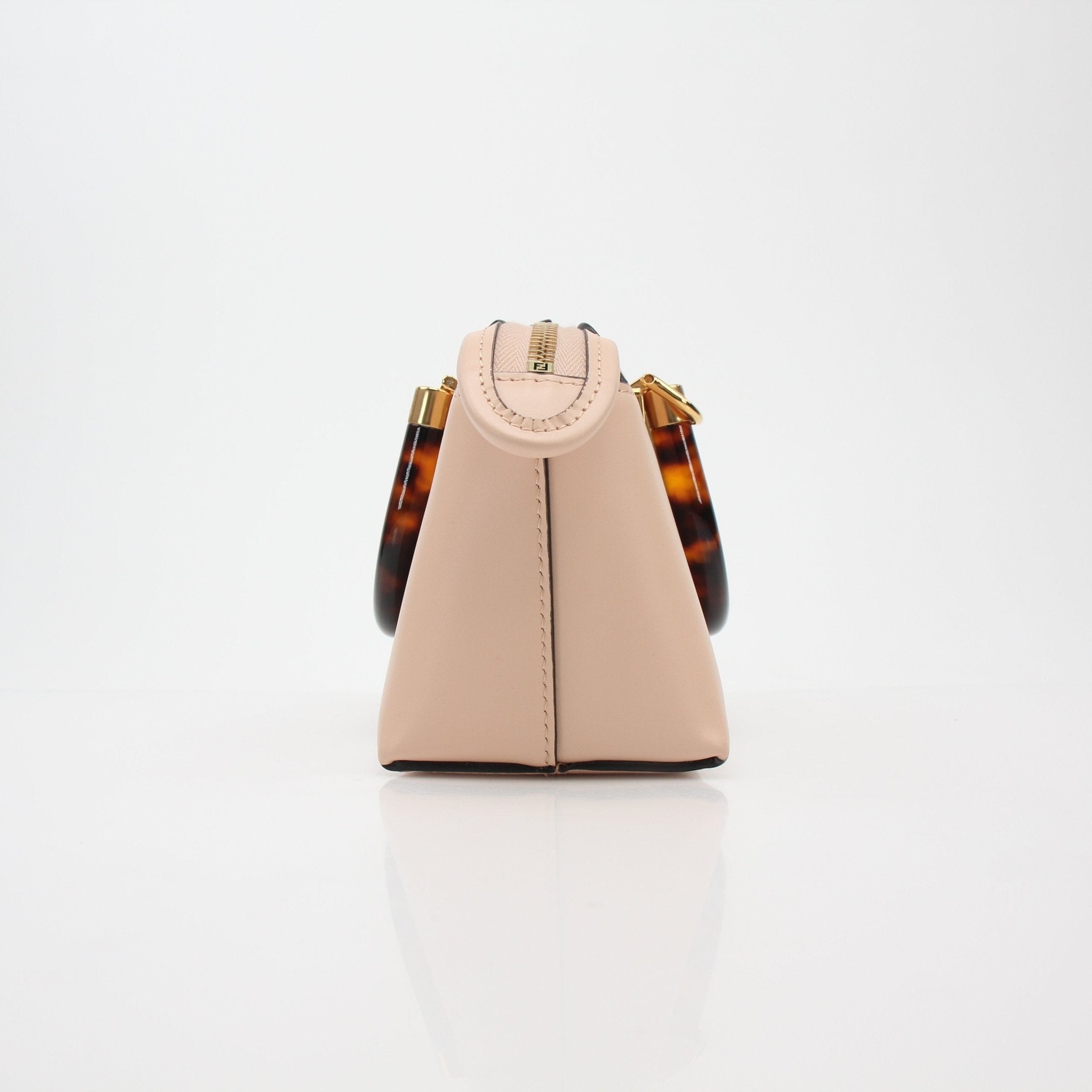 Fendi Light Rose By The Way Mini Boston Bag, gold hardware, soft light pink leather, compact handbag with rounded handles.