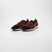 Fendi Black and Red Zucca FF Logo Slip-On Sneakers