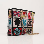 Gold & Beyond Chanel Precious Symbols multicolor embroidery tote bag, stylish handbag with vibrant embroidered design.