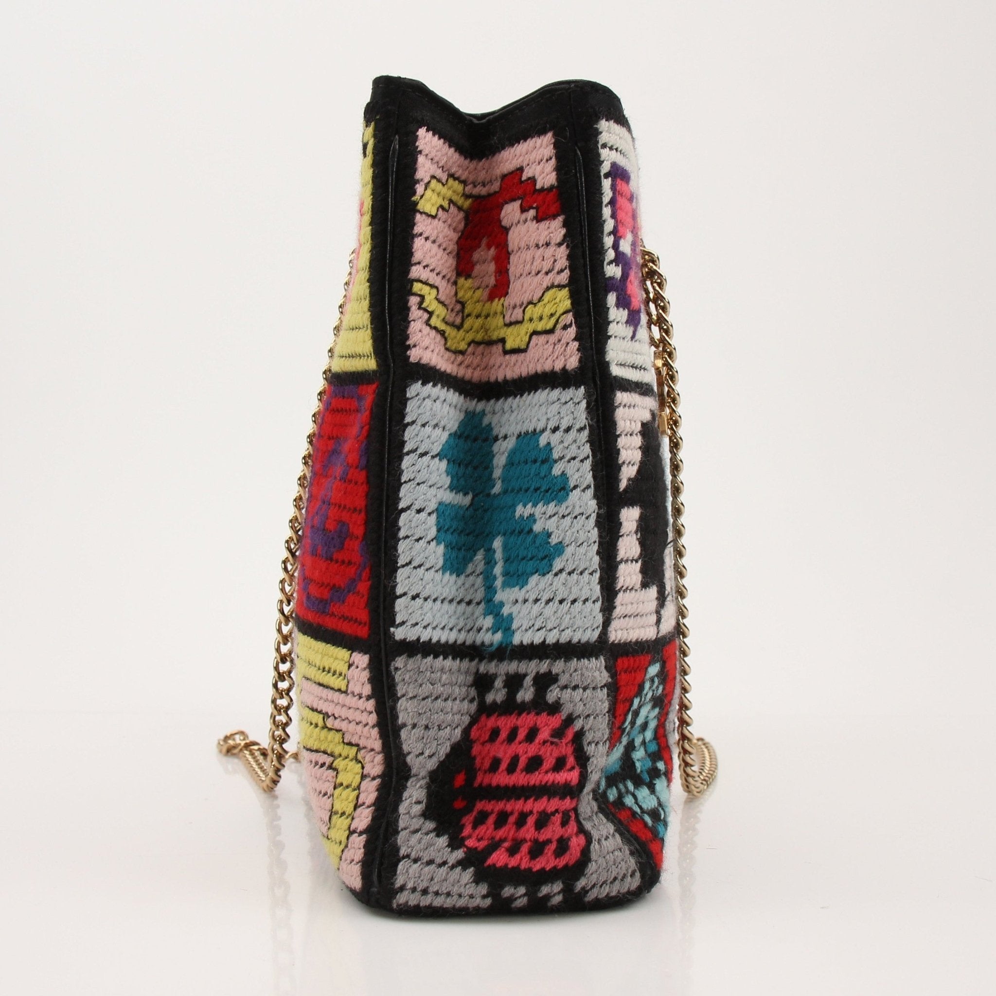 Gold & Beyond Chanel Precious Symbols multicolor embroidery tote bag with intricate hand-stitched design and spacious interior.