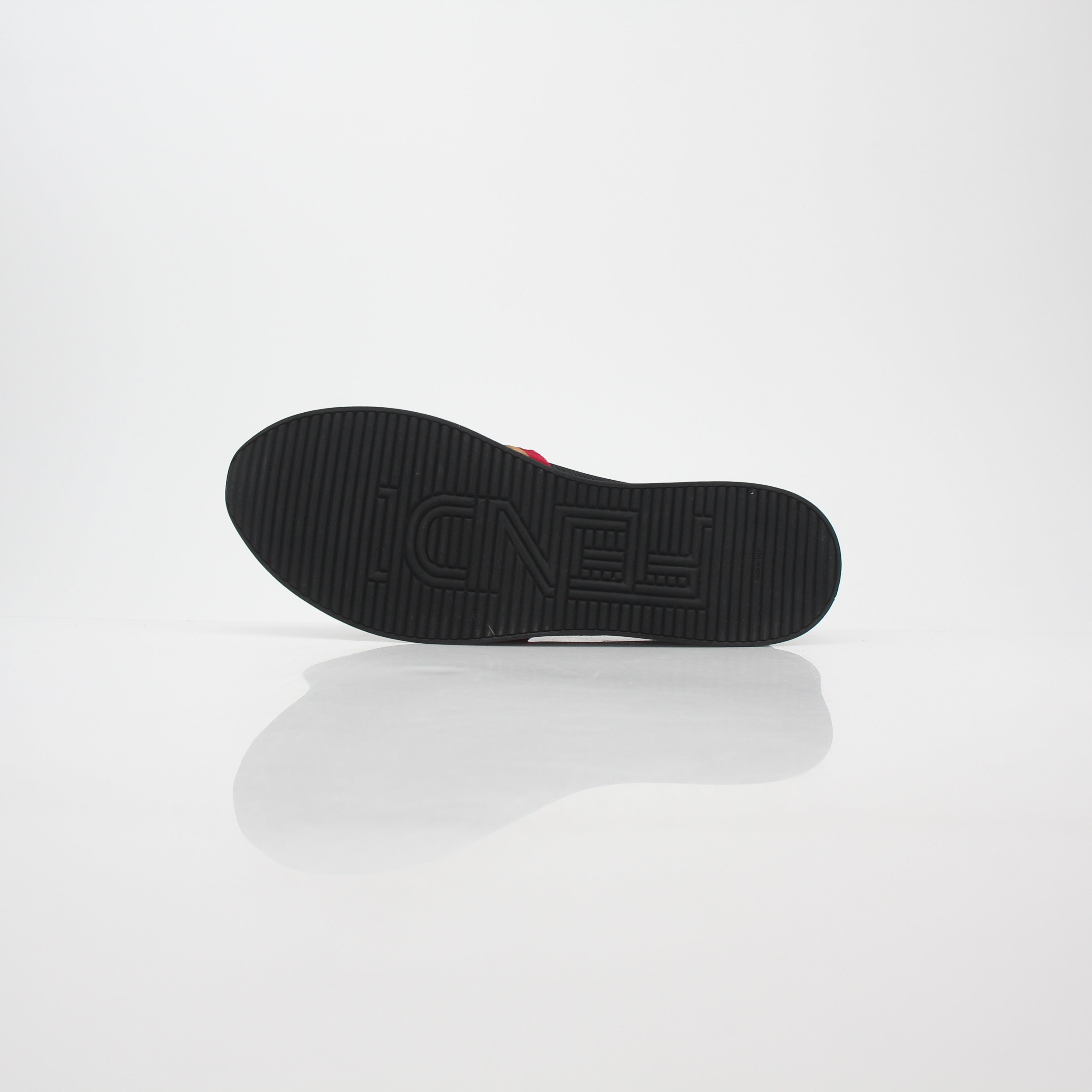 Fendi Black and Red Zucca FF Logo Slip-On Sneakers