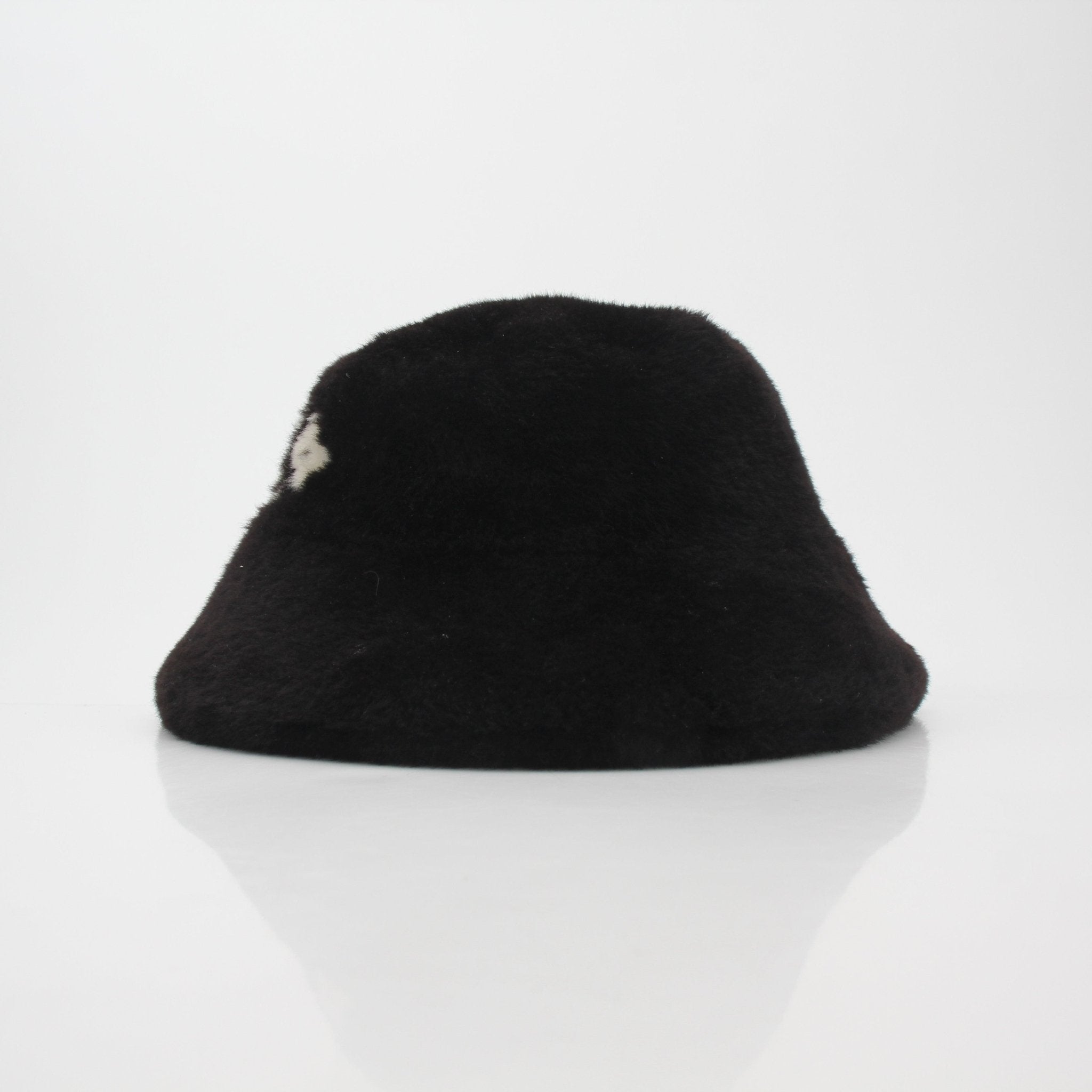 Louis Vuitton chocolate LV Cloud shearling bucket hat, stylish accessories with soft shearling fabric and LV branding.