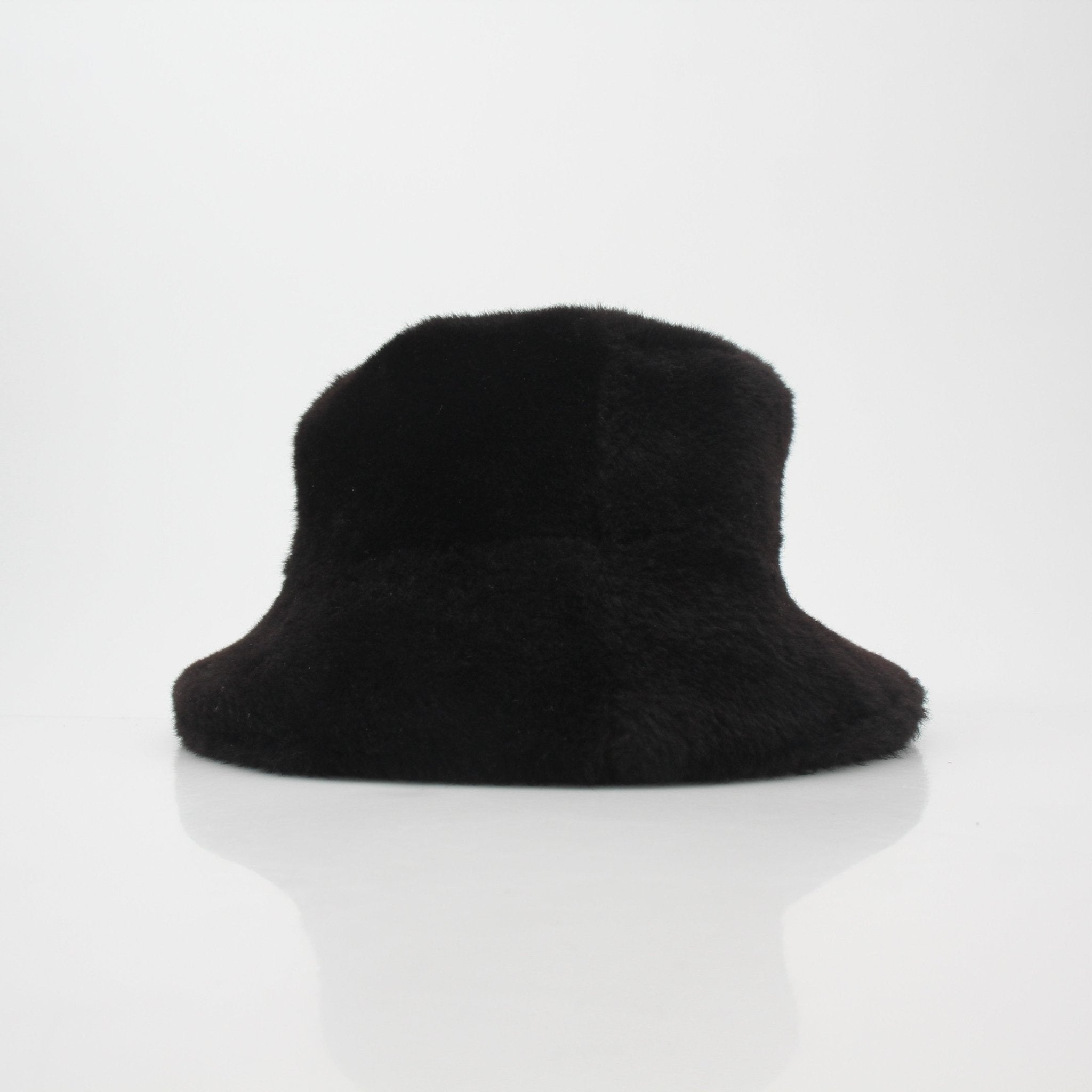 Louis Vuitton chocolate LV Cloud shearling bucket hat, luxurious accessories with brand logo and cozy shearling material.