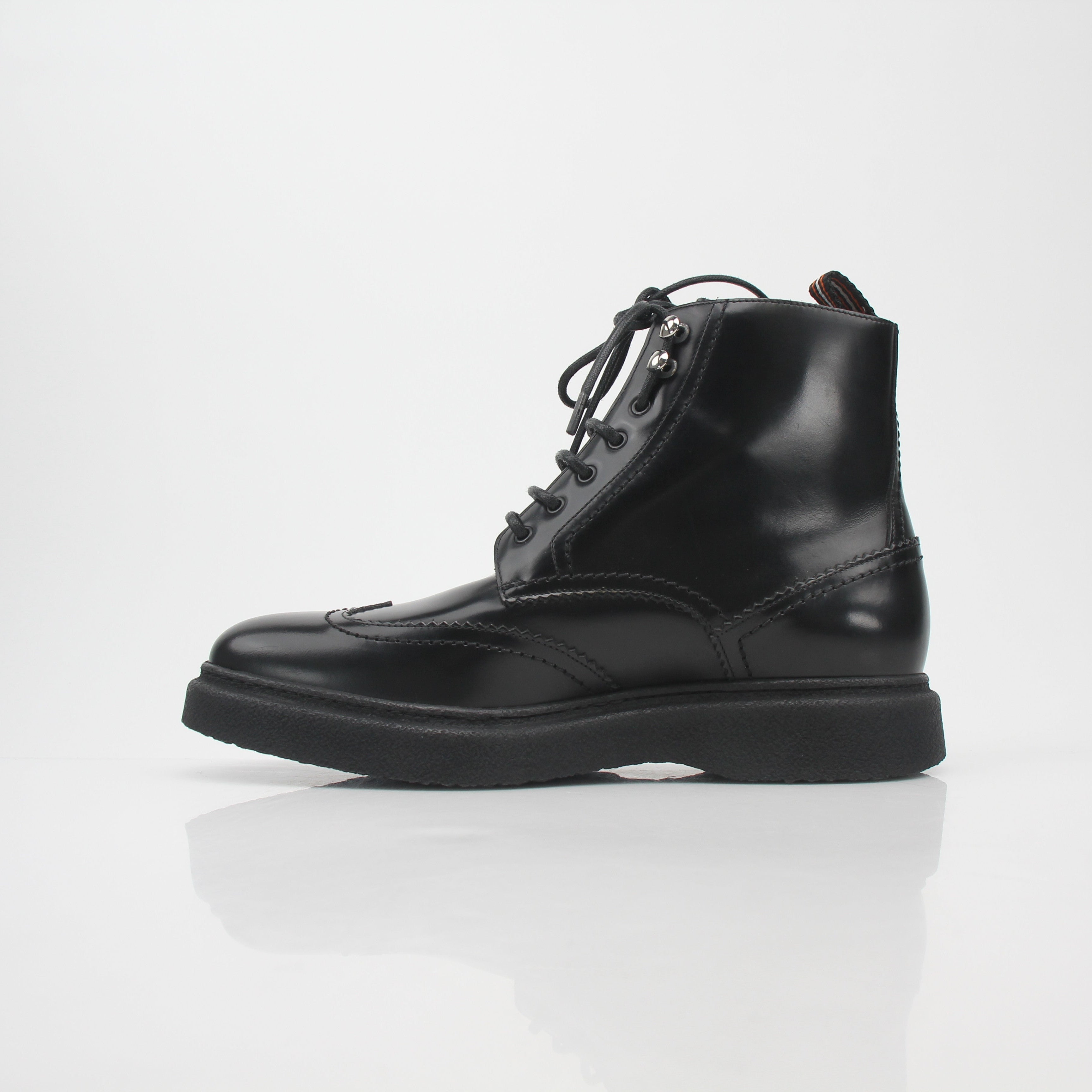 Christian Dior Black Leather Wingtip Combat Ankle Boots
