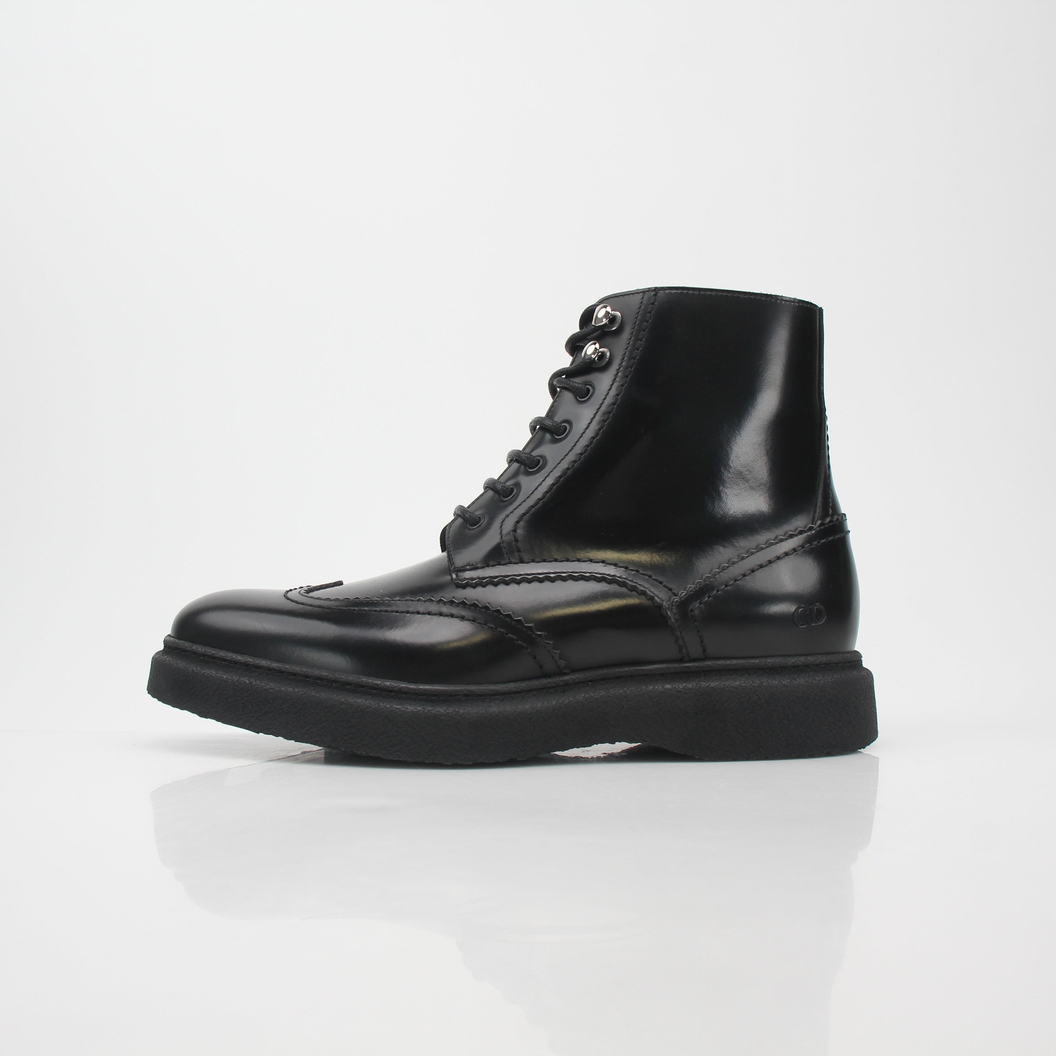 Christian Dior Black Leather Wingtip Combat Ankle Boots