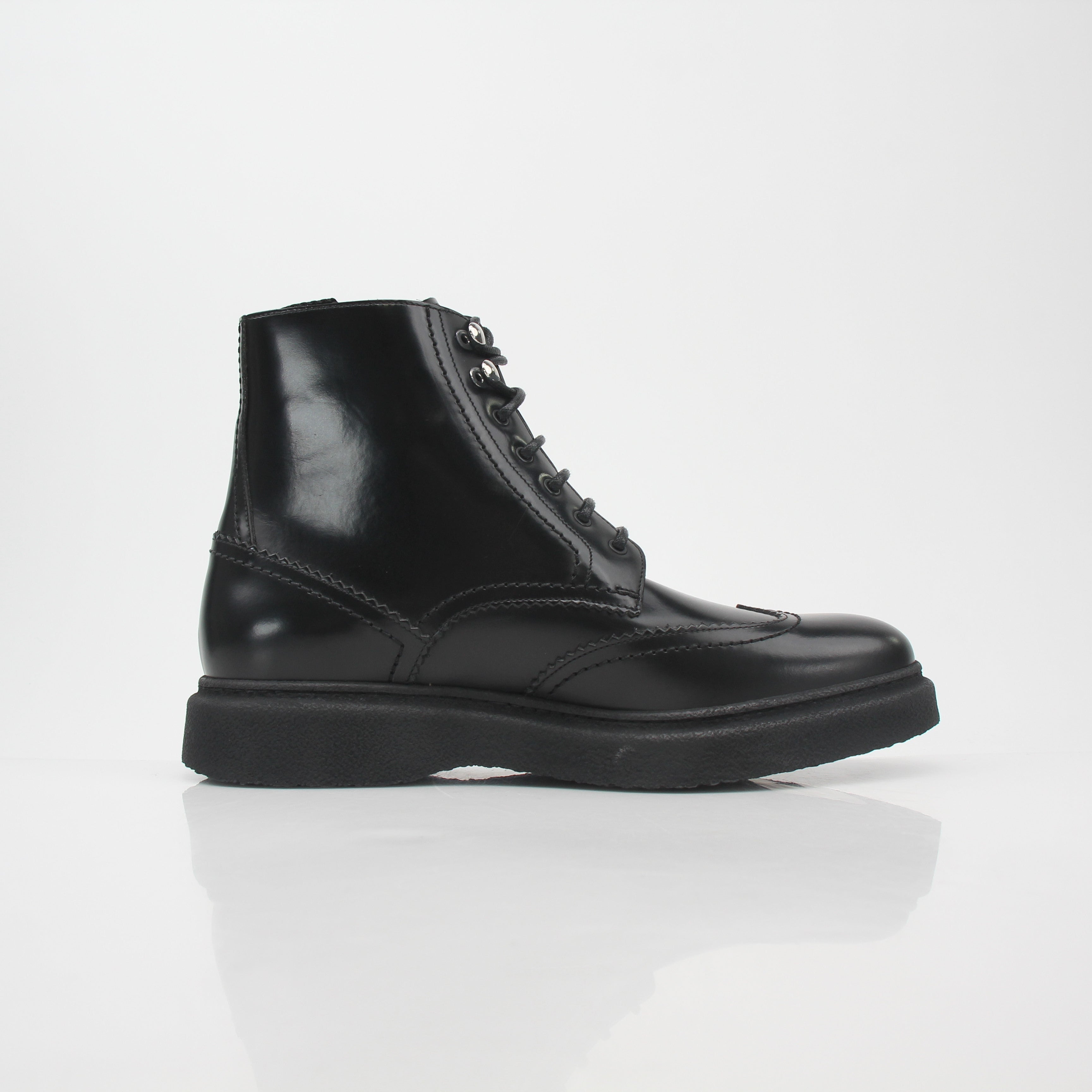 Christian Dior Black Leather Wingtip Combat Ankle Boots