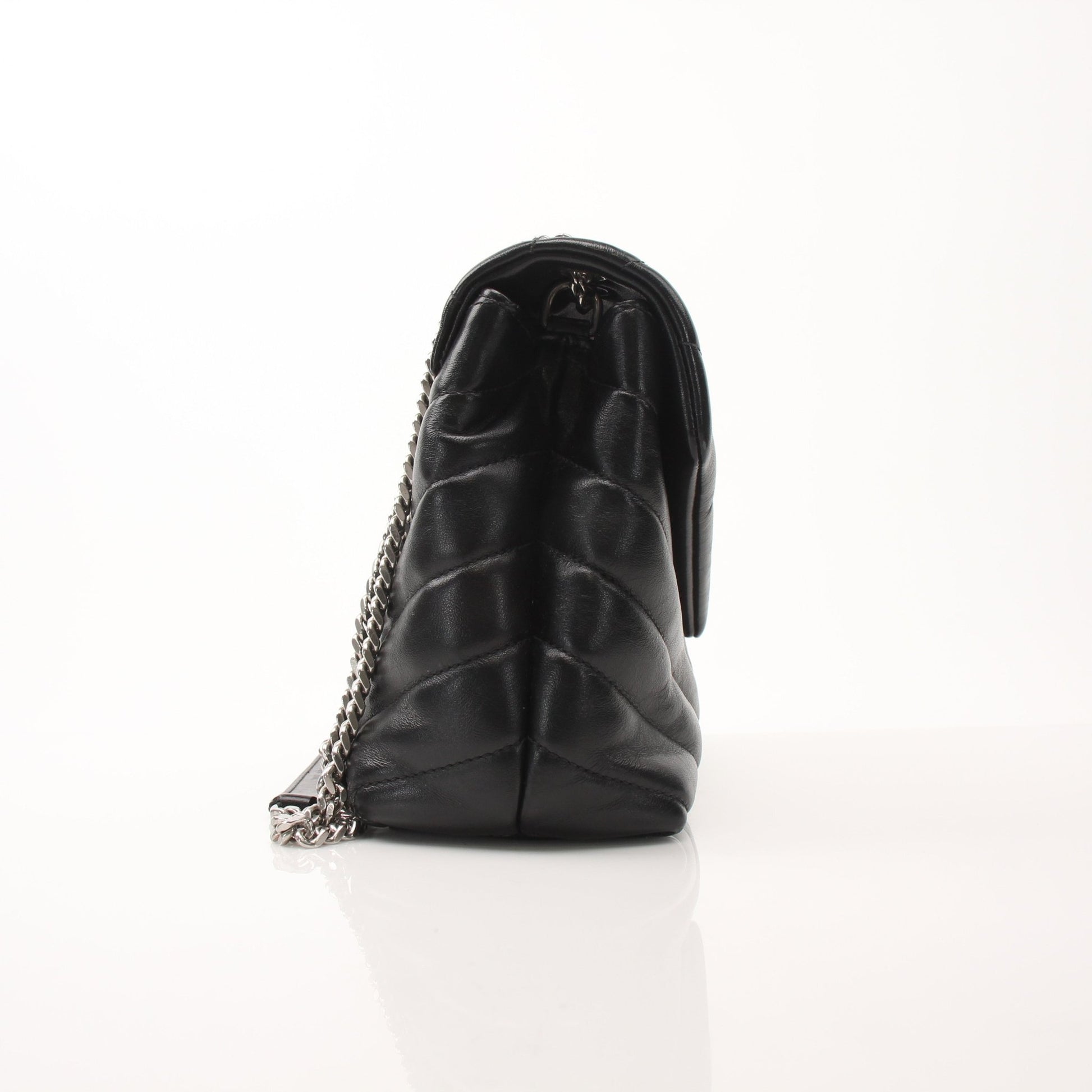 Saint Laurent LouLou medium black leather chain handbag with gold hardware, stylish and elegant for everyday or evening wear.