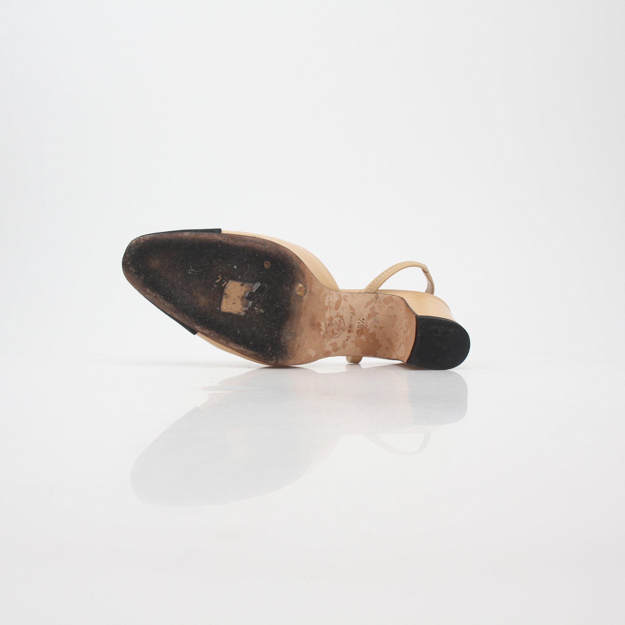 Chanel Beige and Black Cap-Toe Slingback Pumps