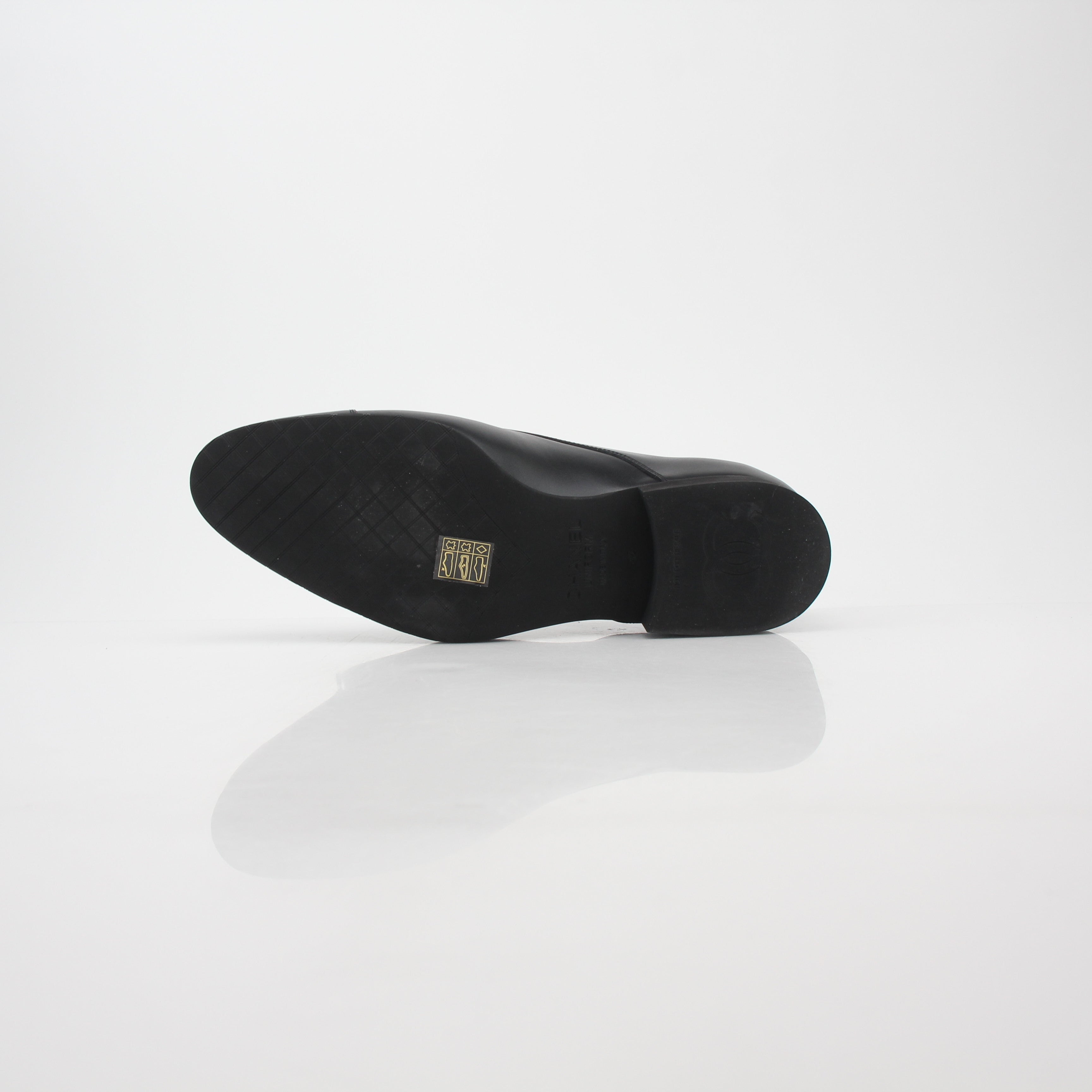 Chanel Uniform Black Leather Cap-Toe Derby Shoes