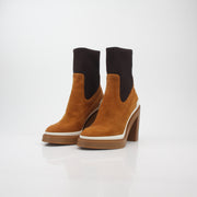 Hermès Camel Vandale Suede & Knit Ankle Boots