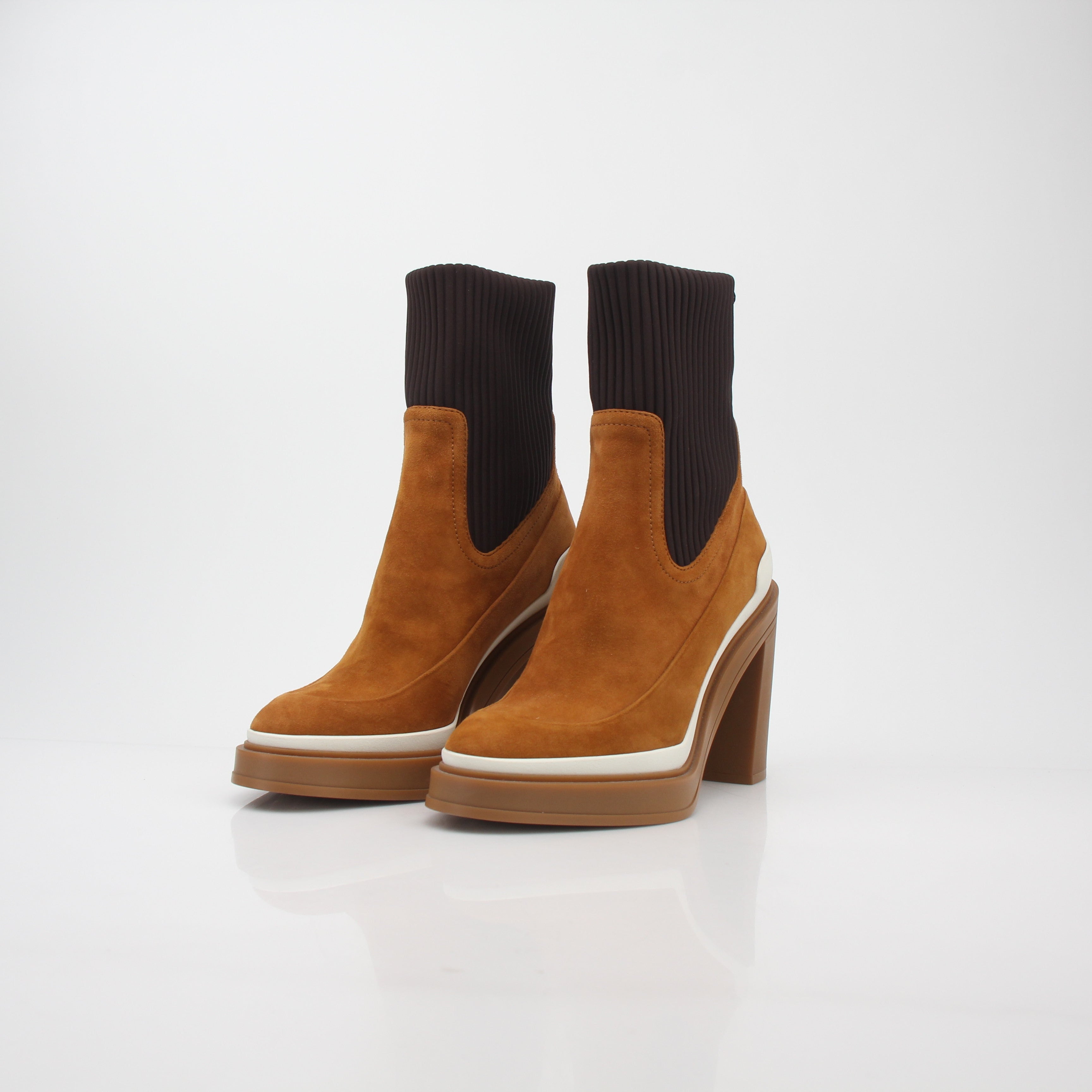 Hermès Camel Vandale Suede & Knit Ankle Boots