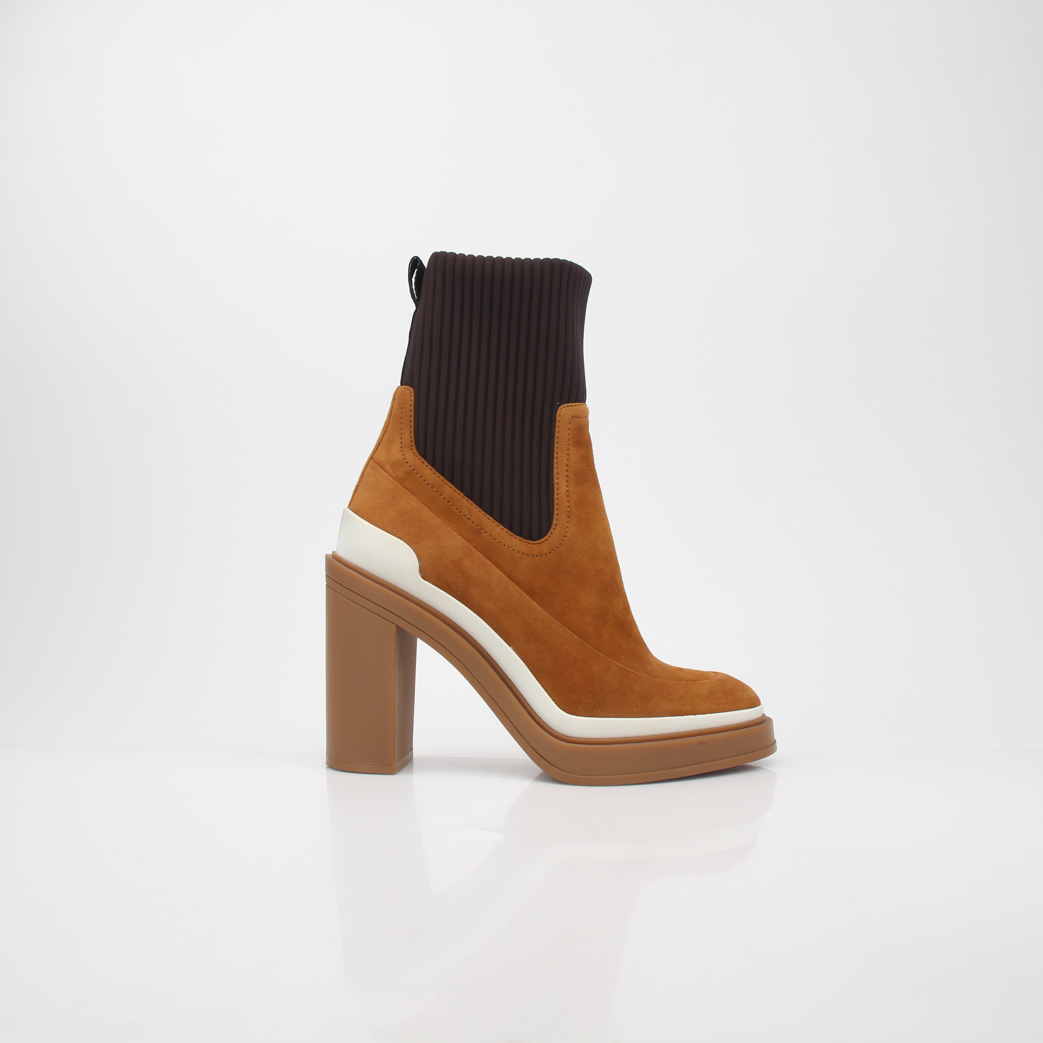 Hermès Camel Vandale Suede & Knit Ankle Boots