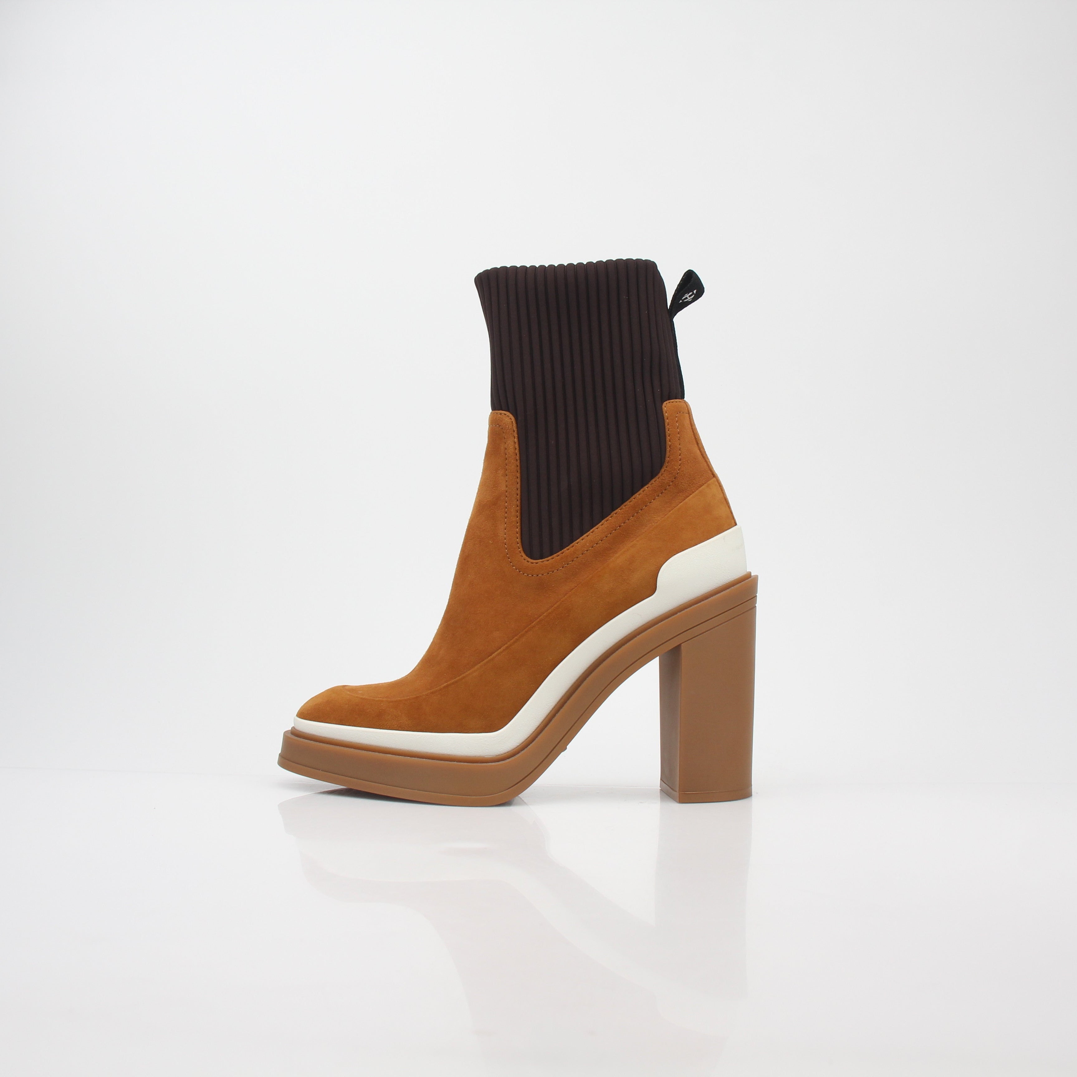 Hermès Camel Vandale Suede & Knit Ankle Boots