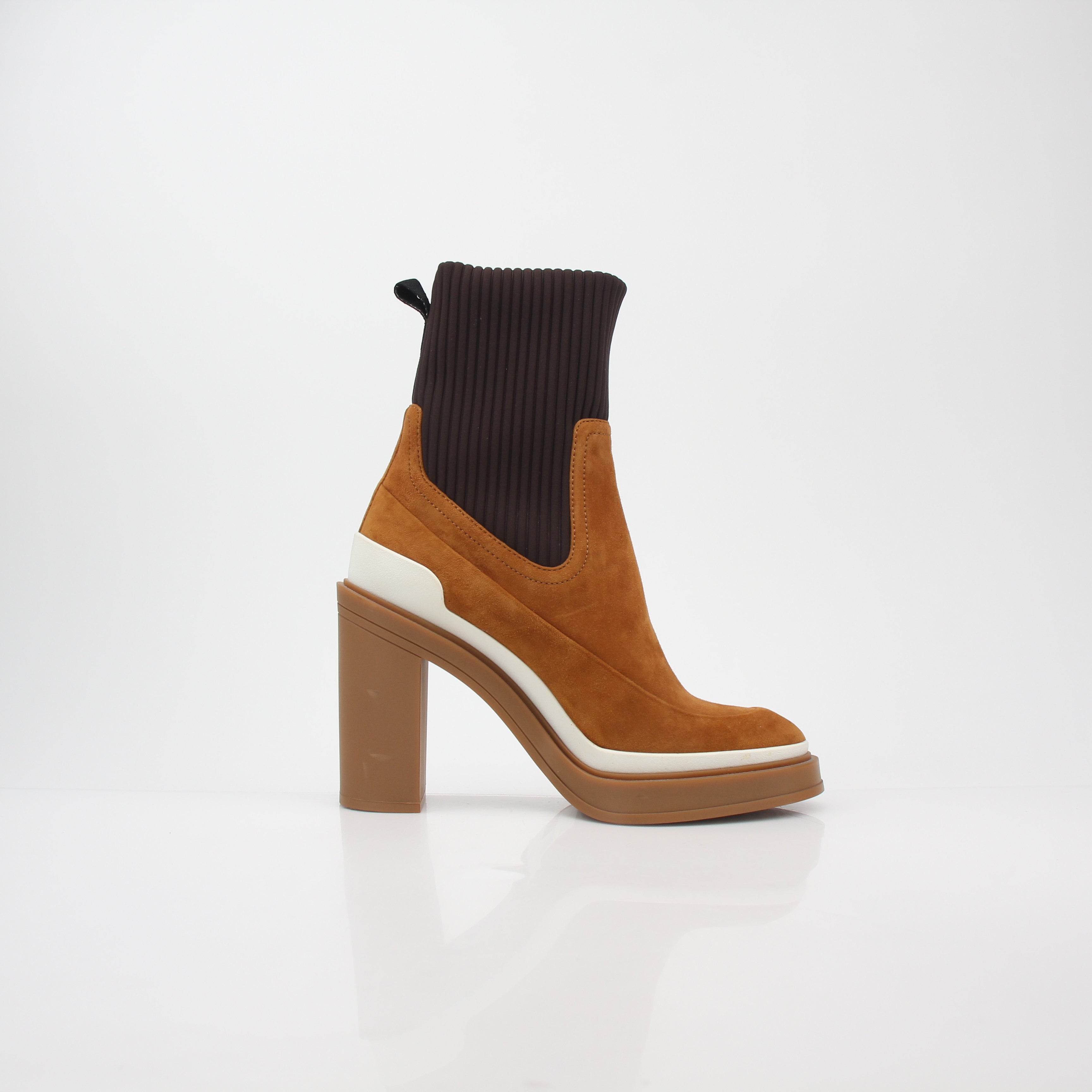 Hermès Camel Vandale Suede & Knit Ankle Boots