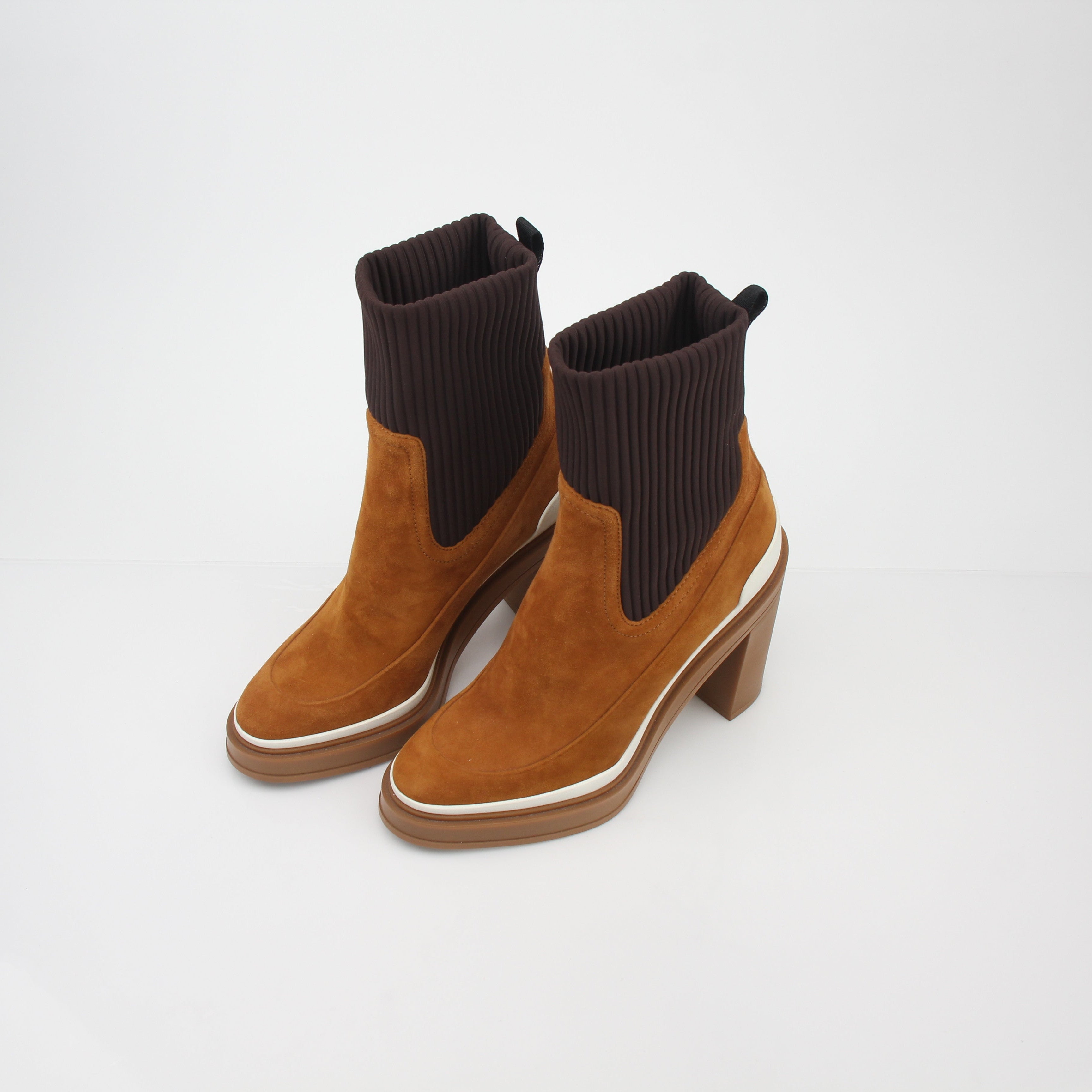 Hermès Camel Vandale Suede & Knit Ankle Boots