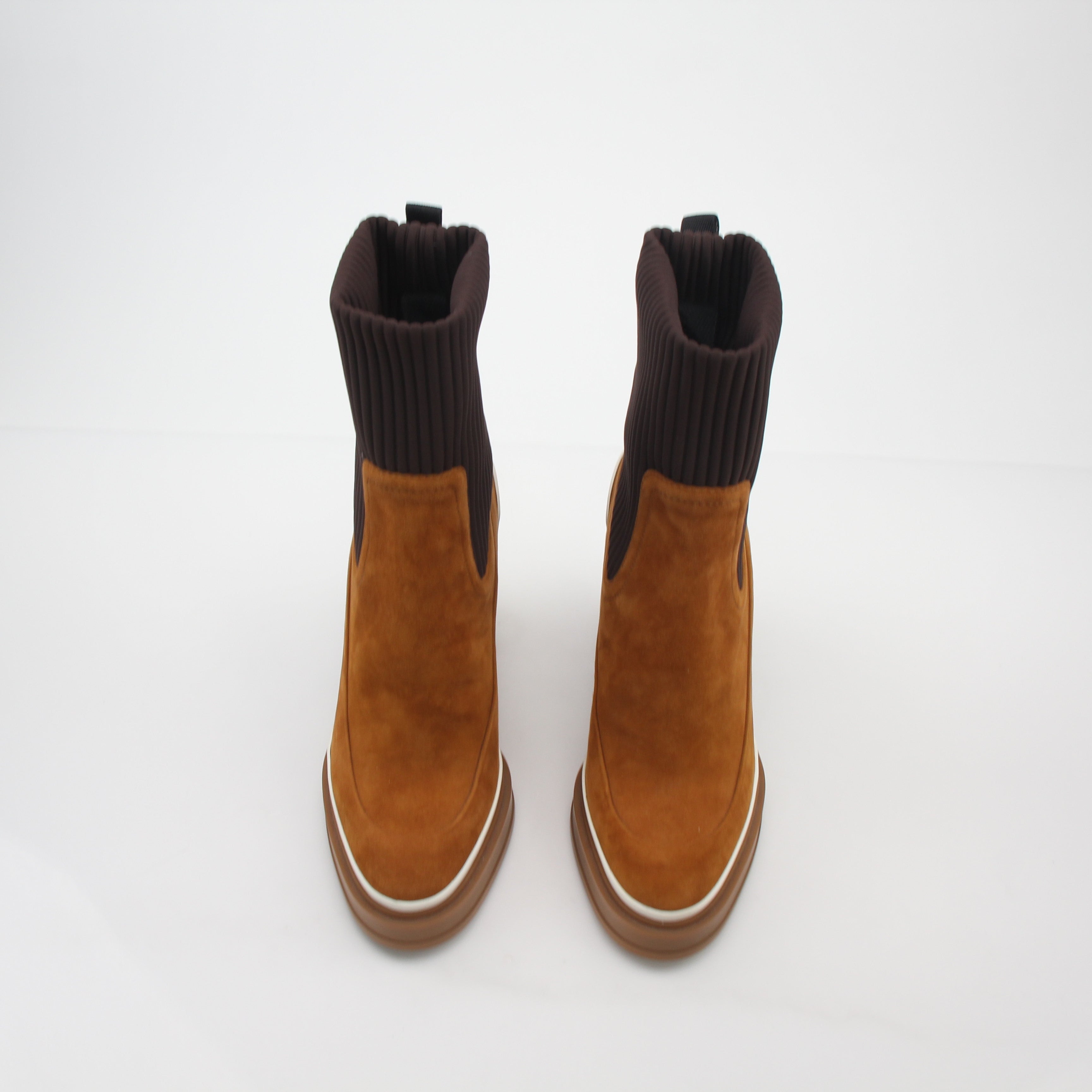 Hermès Camel Vandale Suede & Knit Ankle Boots