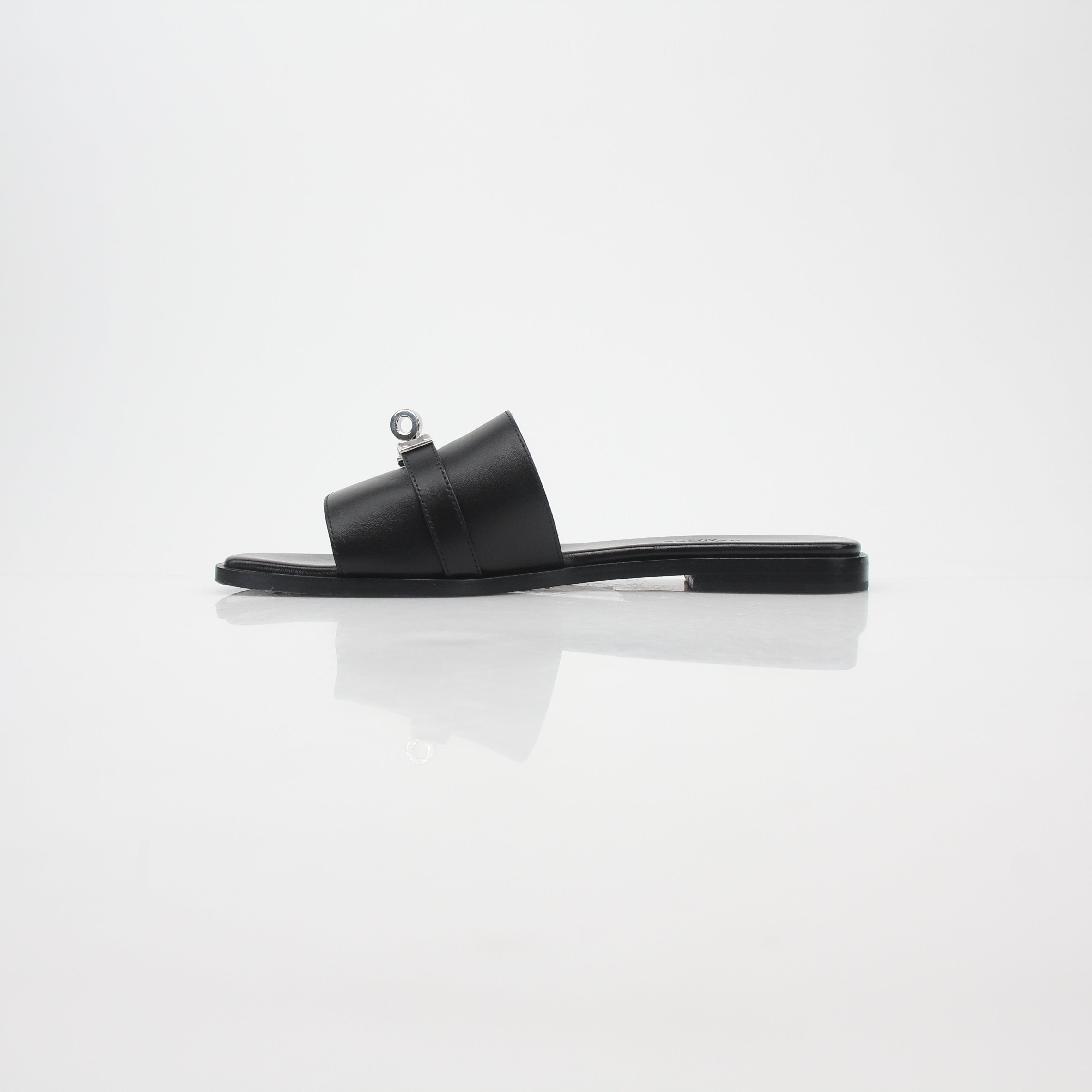 Hermès Black Gabriel Leather Slide Sandals