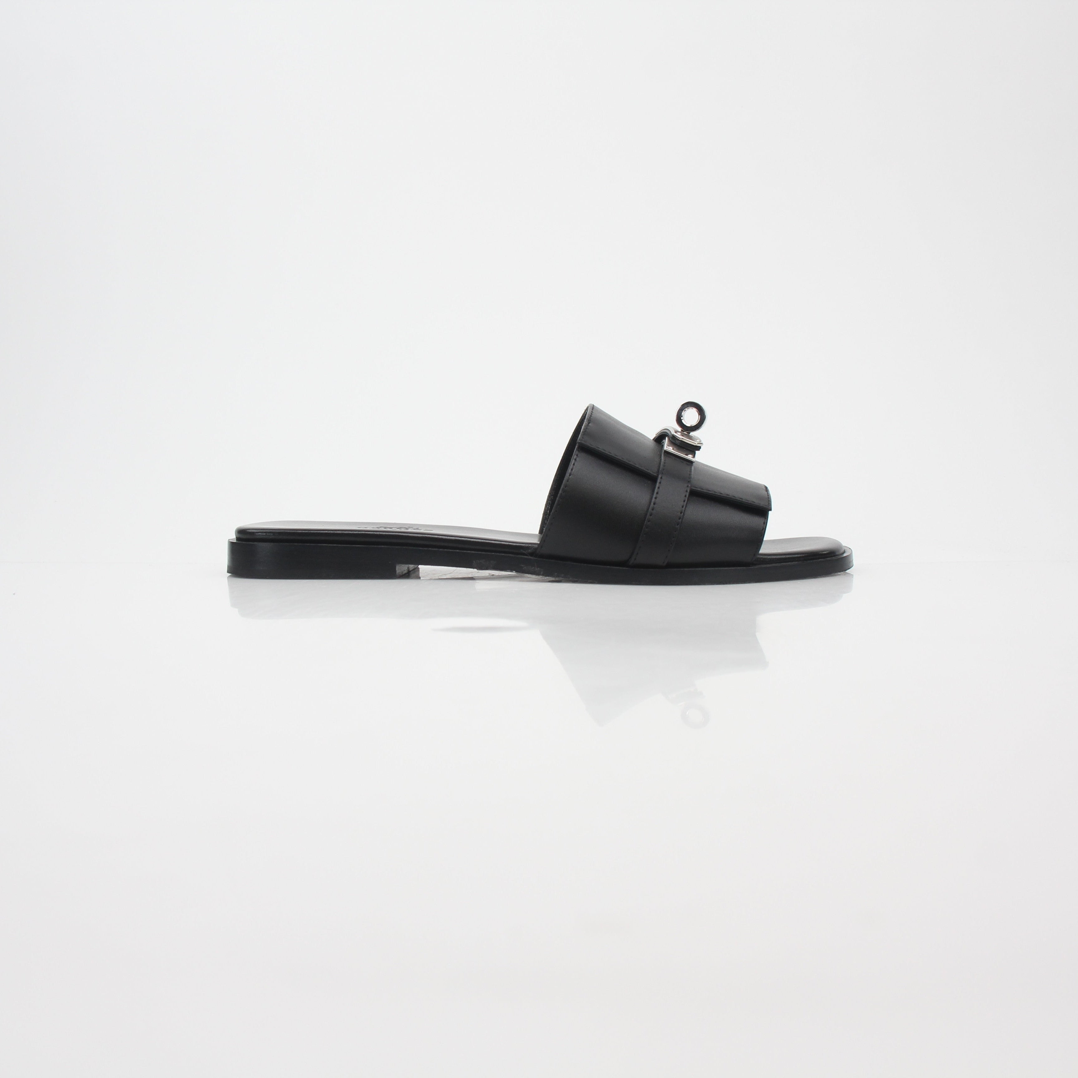 Hermès Black Gabriel Leather Slide Sandals