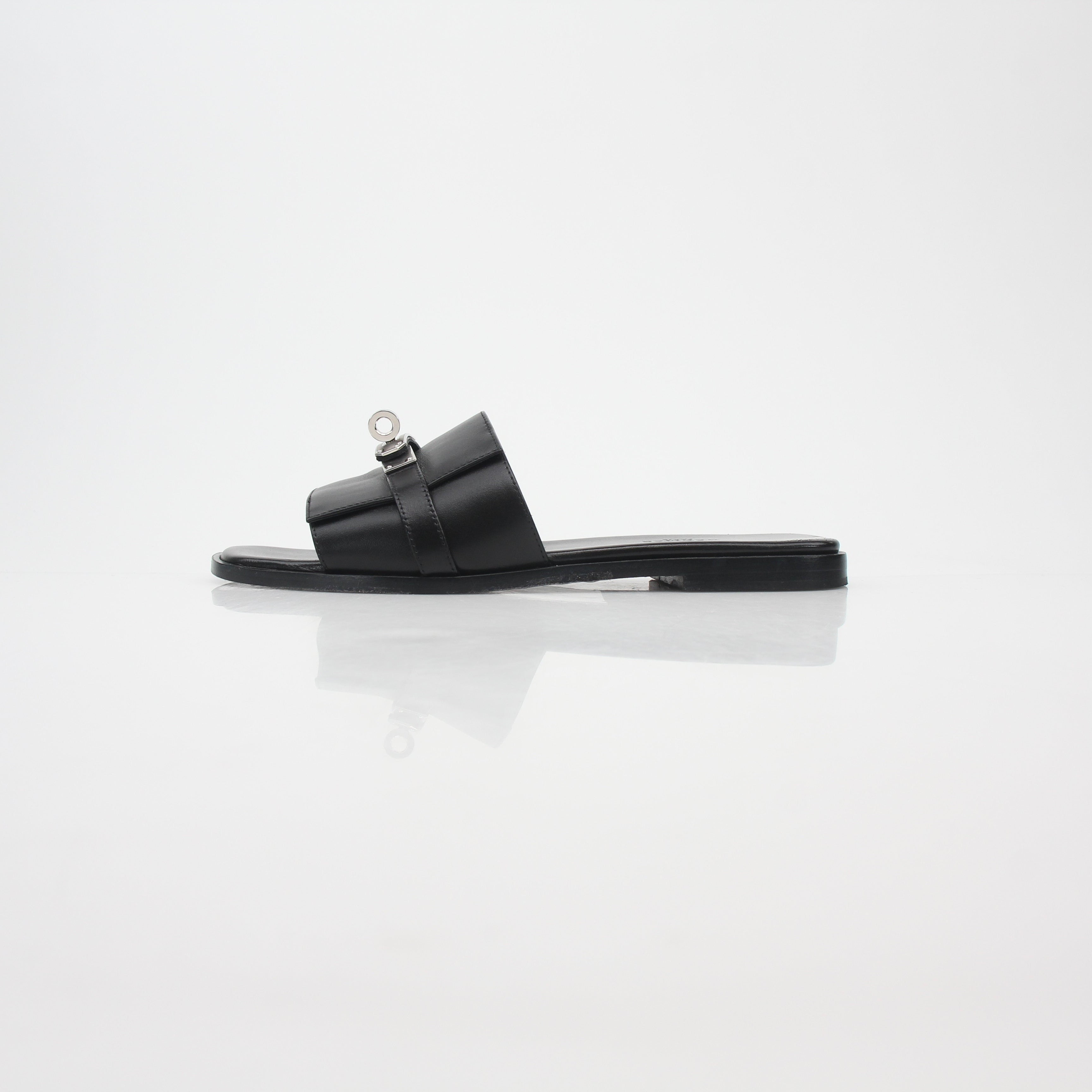 Hermès Black Gabriel Leather Slide Sandals