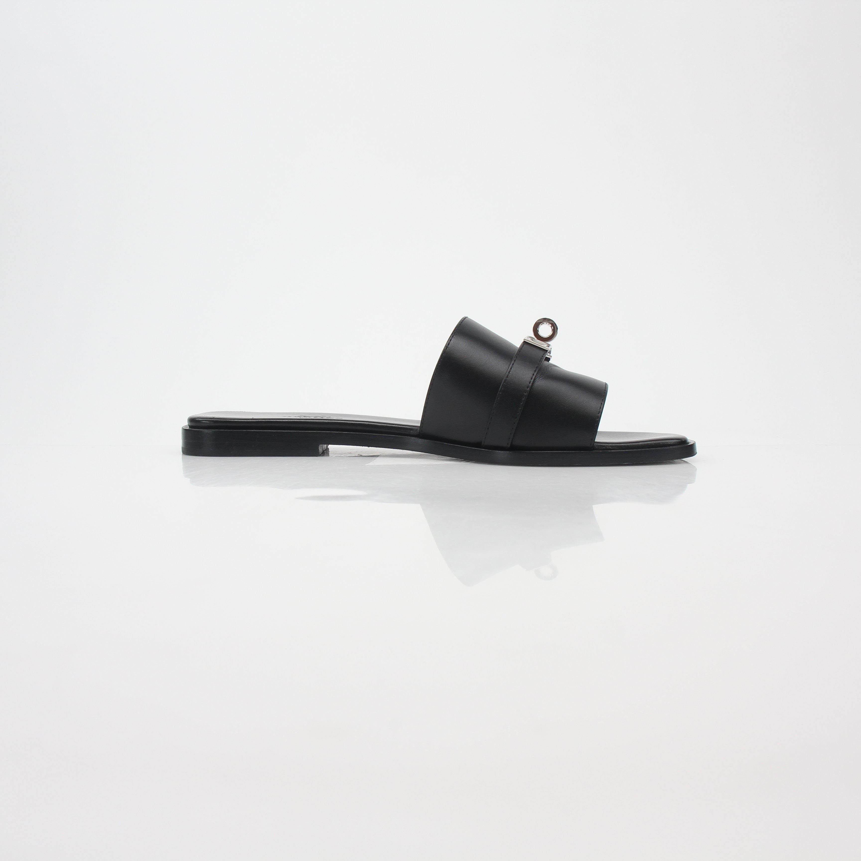 Hermès Black Gabriel Leather Slide Sandals