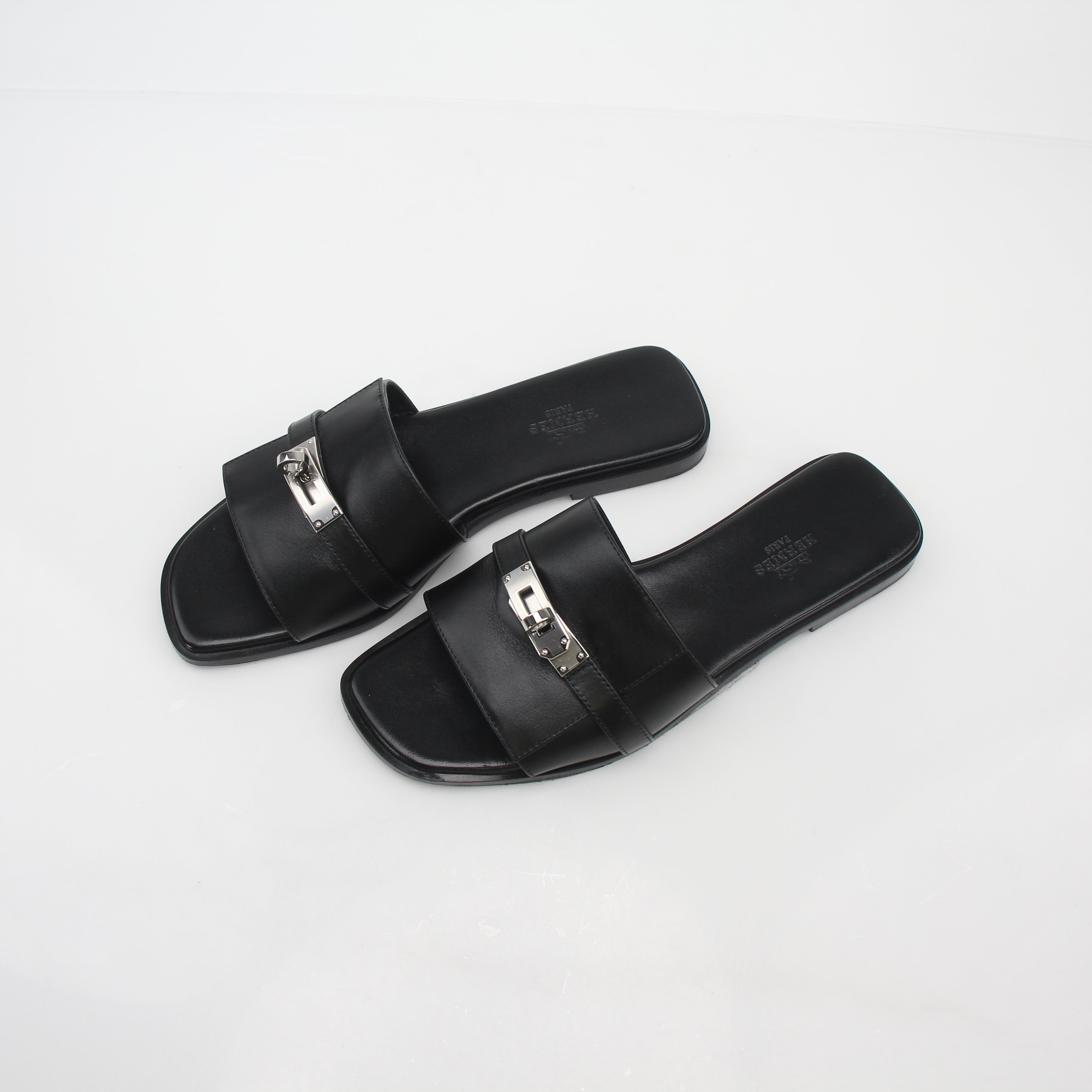 Hermès Black Gabriel Leather Slide Sandals