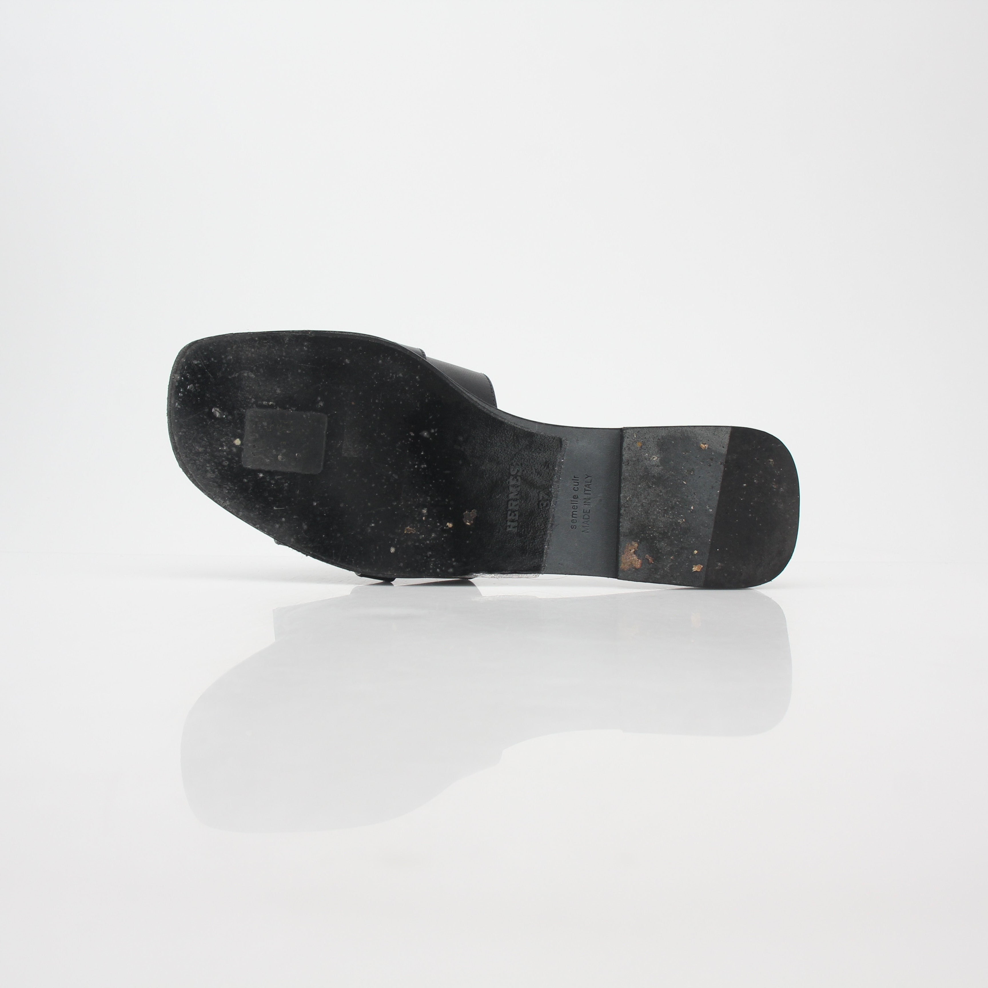 Hermès Black Gabriel Leather Slide Sandals