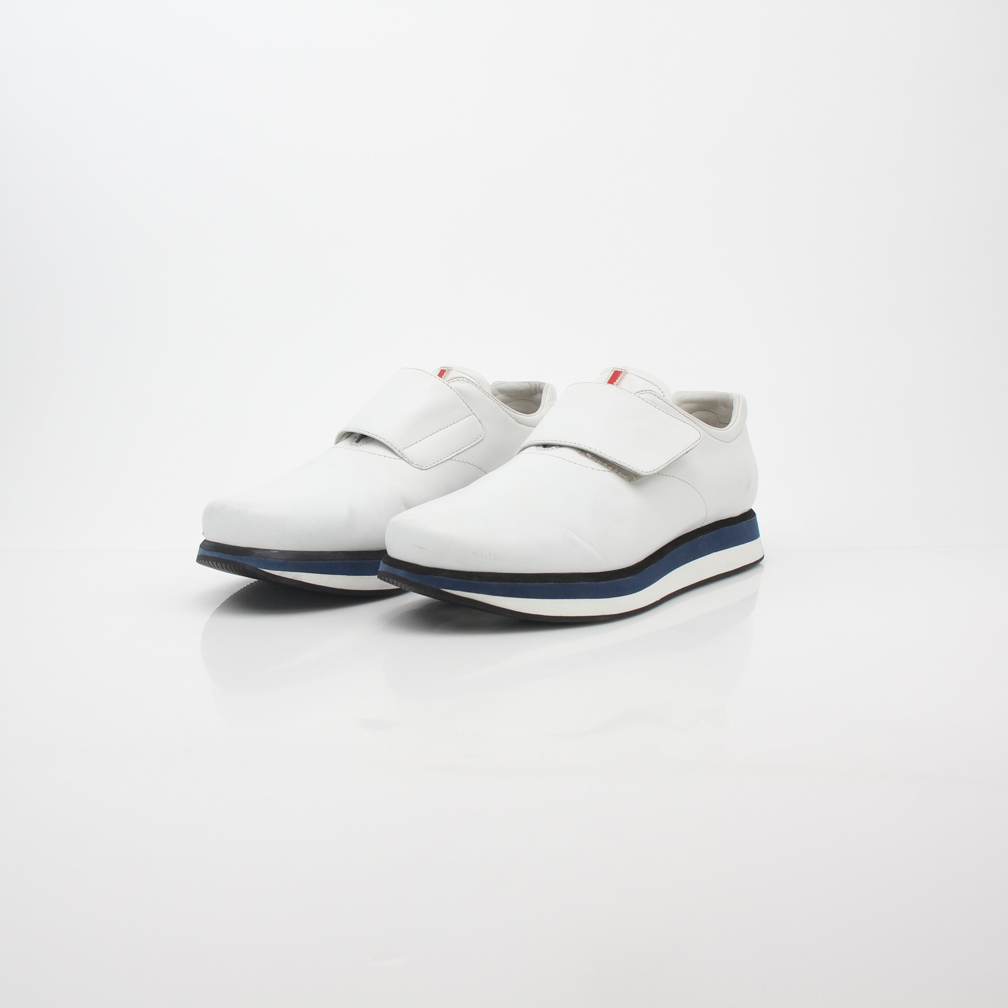 Prada White Leather Platform Sneakers