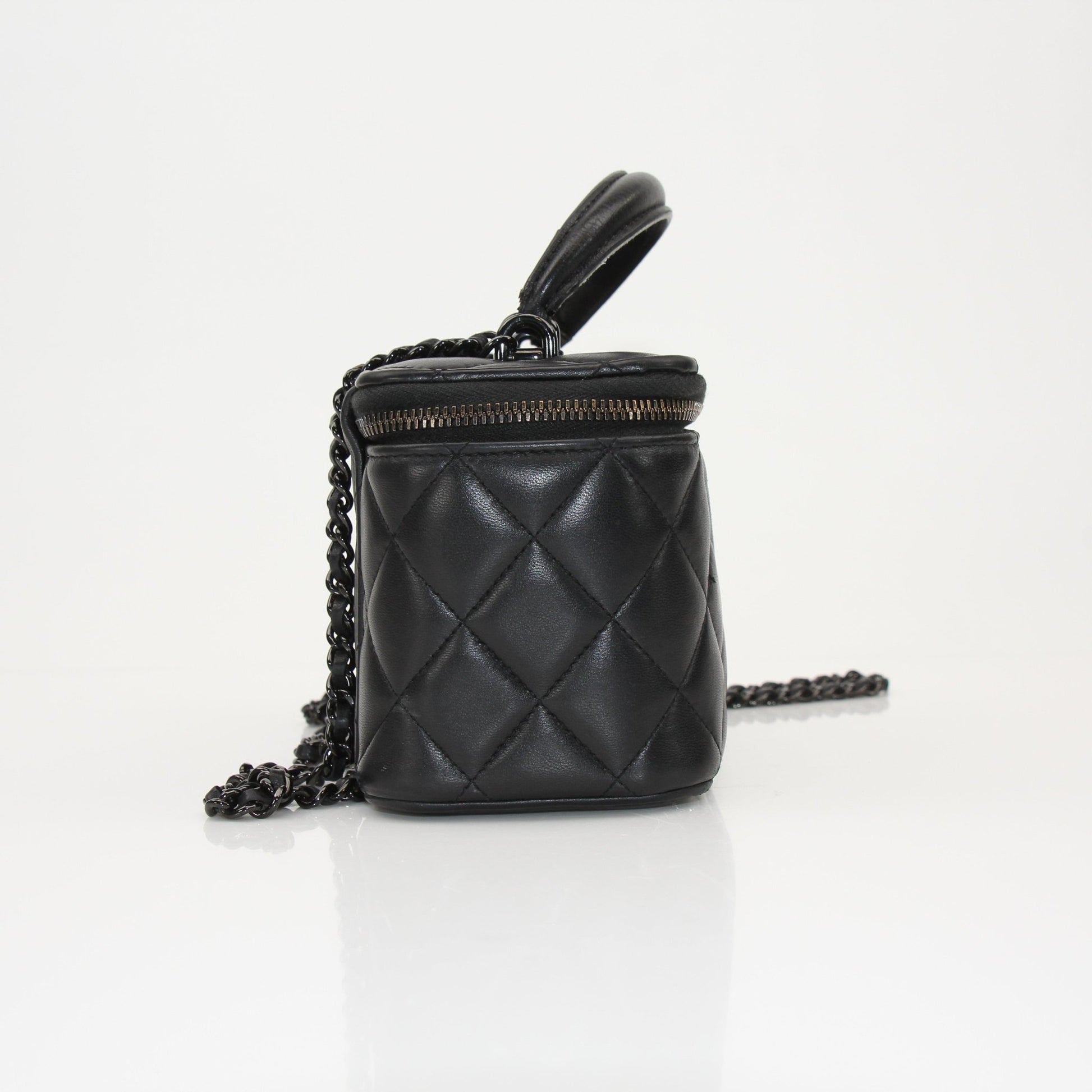 Gold & Beyond Chanel Vanity Bag for travel, featuring a sleek design and spacious interior for cosmetics and essentials.