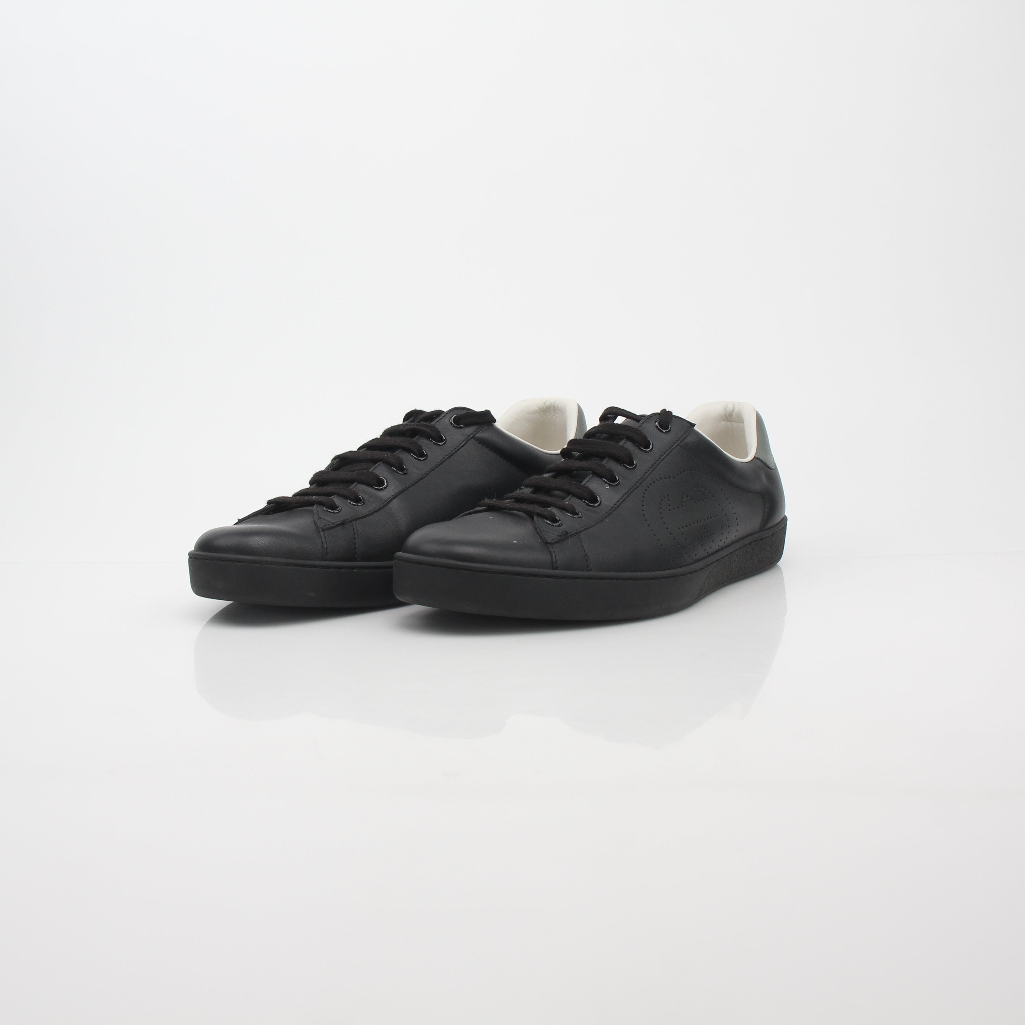 Gucci Black Ace Perforated Interlocking G Leather Sneakers