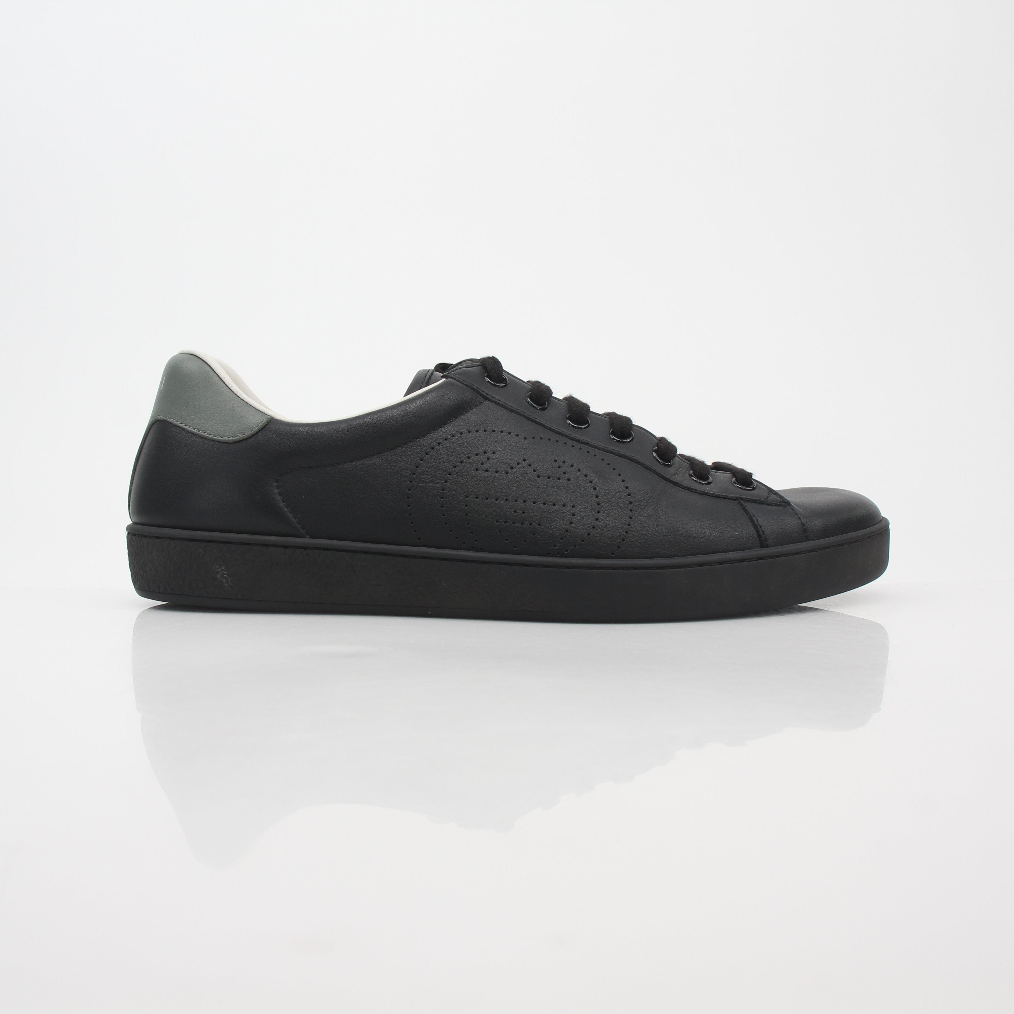 Gucci Black Ace Perforated Interlocking G Leather Sneakers