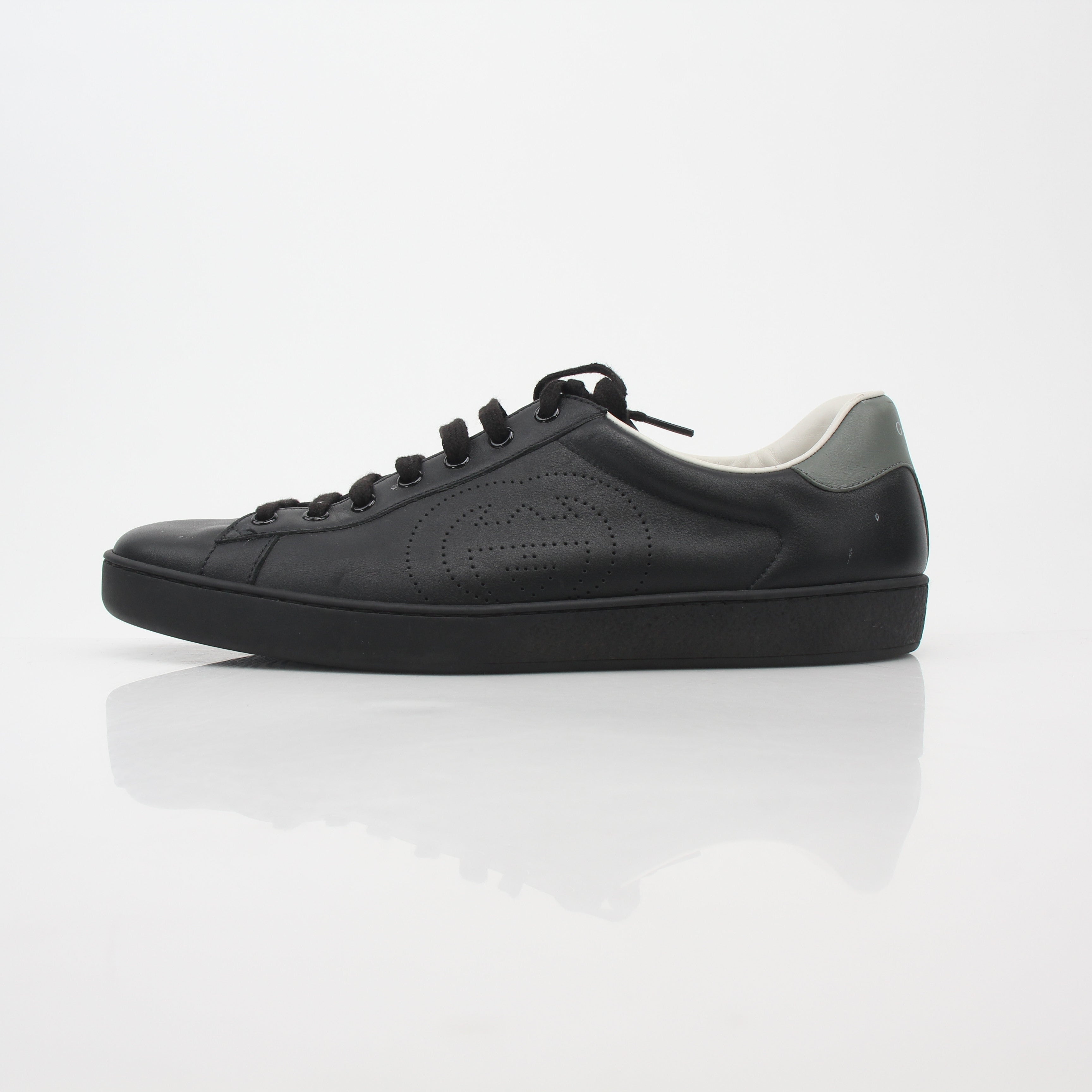 Gucci Black Ace Perforated Interlocking G Leather Sneakers
