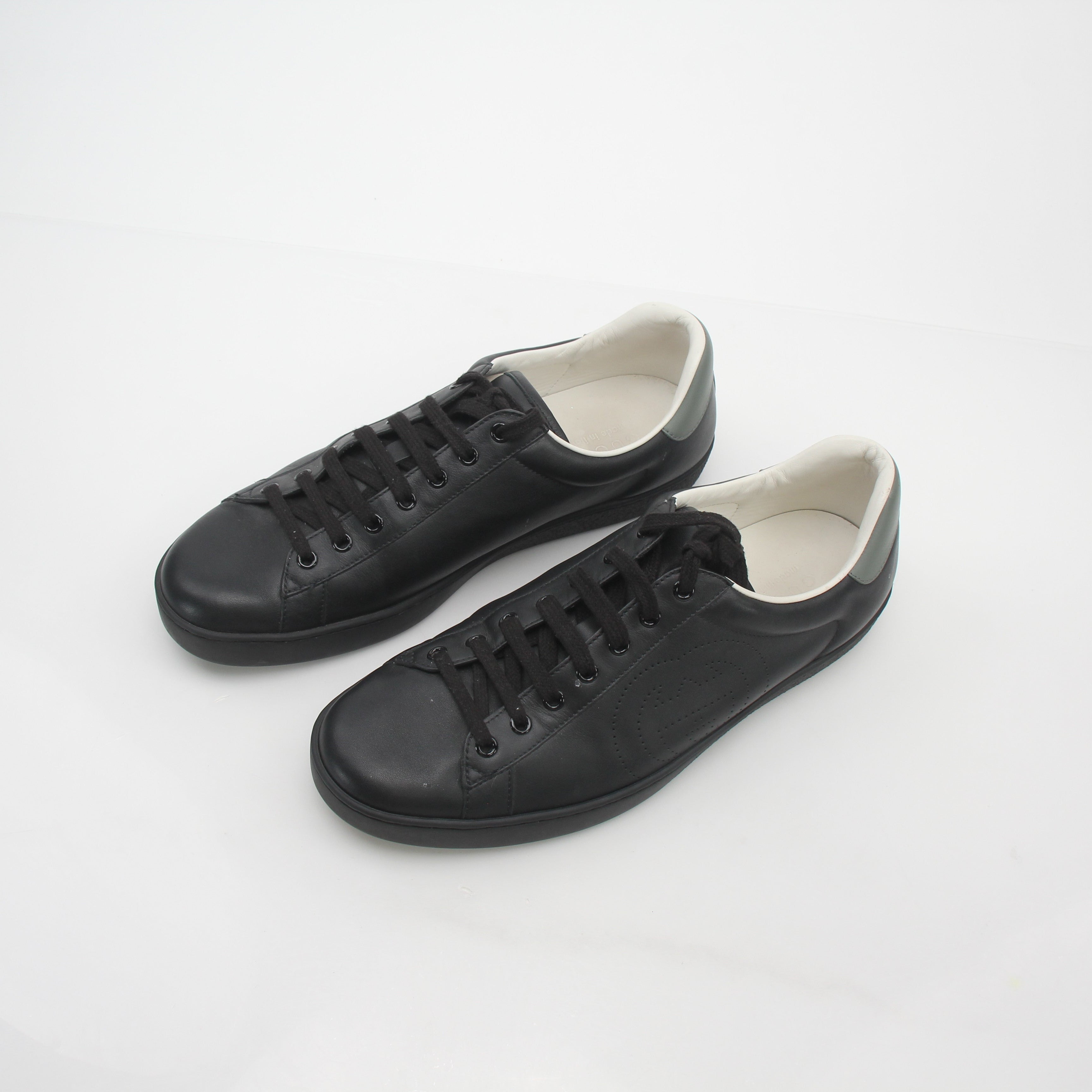 Gucci Black Ace Perforated Interlocking G Leather Sneakers