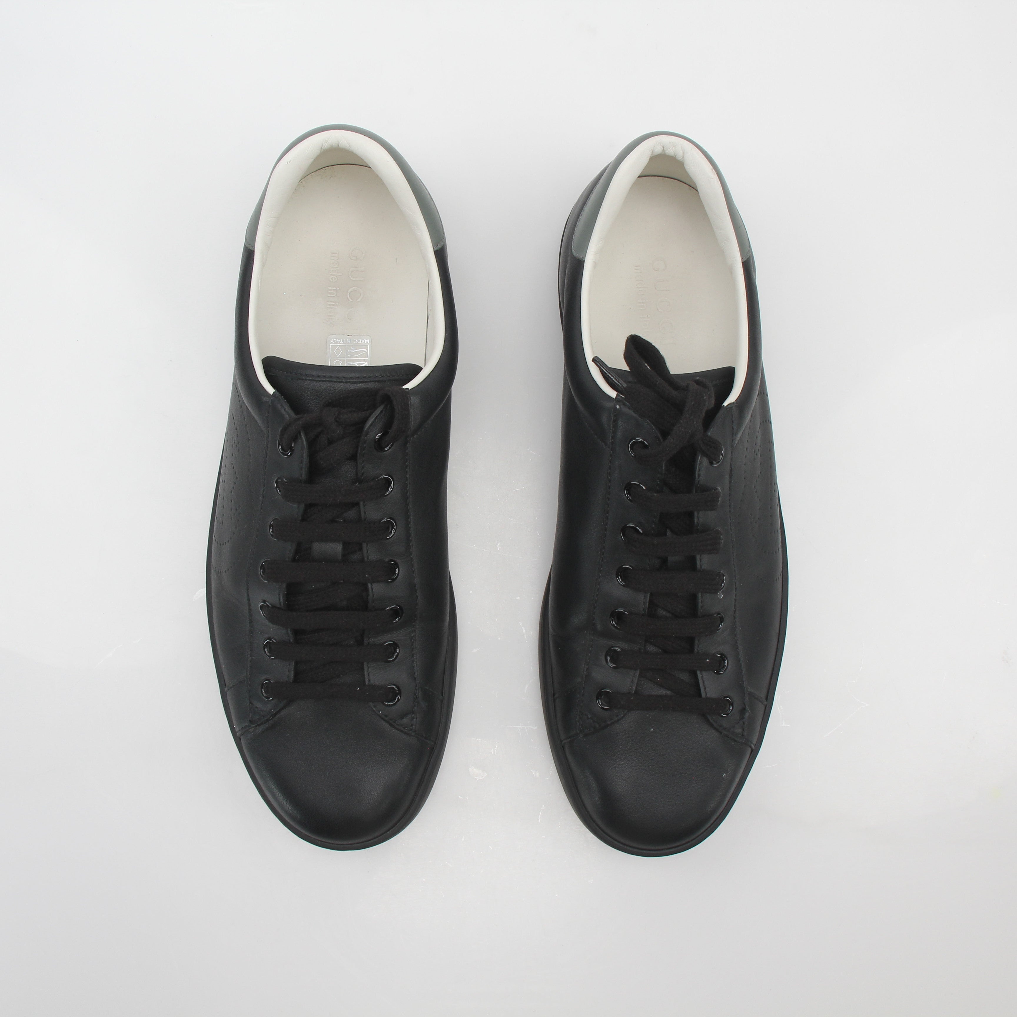 Gucci Black Ace Perforated Interlocking G Leather Sneakers