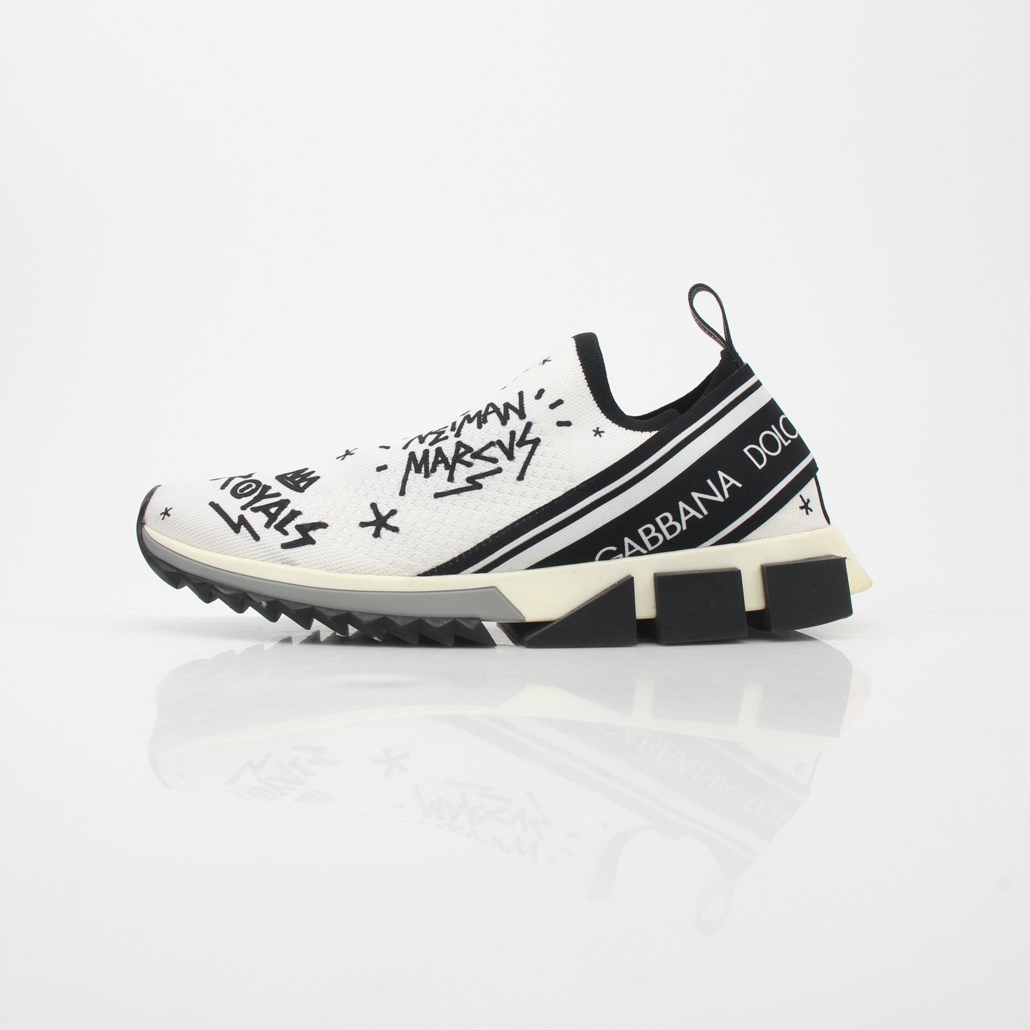 Gold & Beyond white Dolce & Gabbana Sorrento graffiti print sneakers with colorful design and casual shoe style.