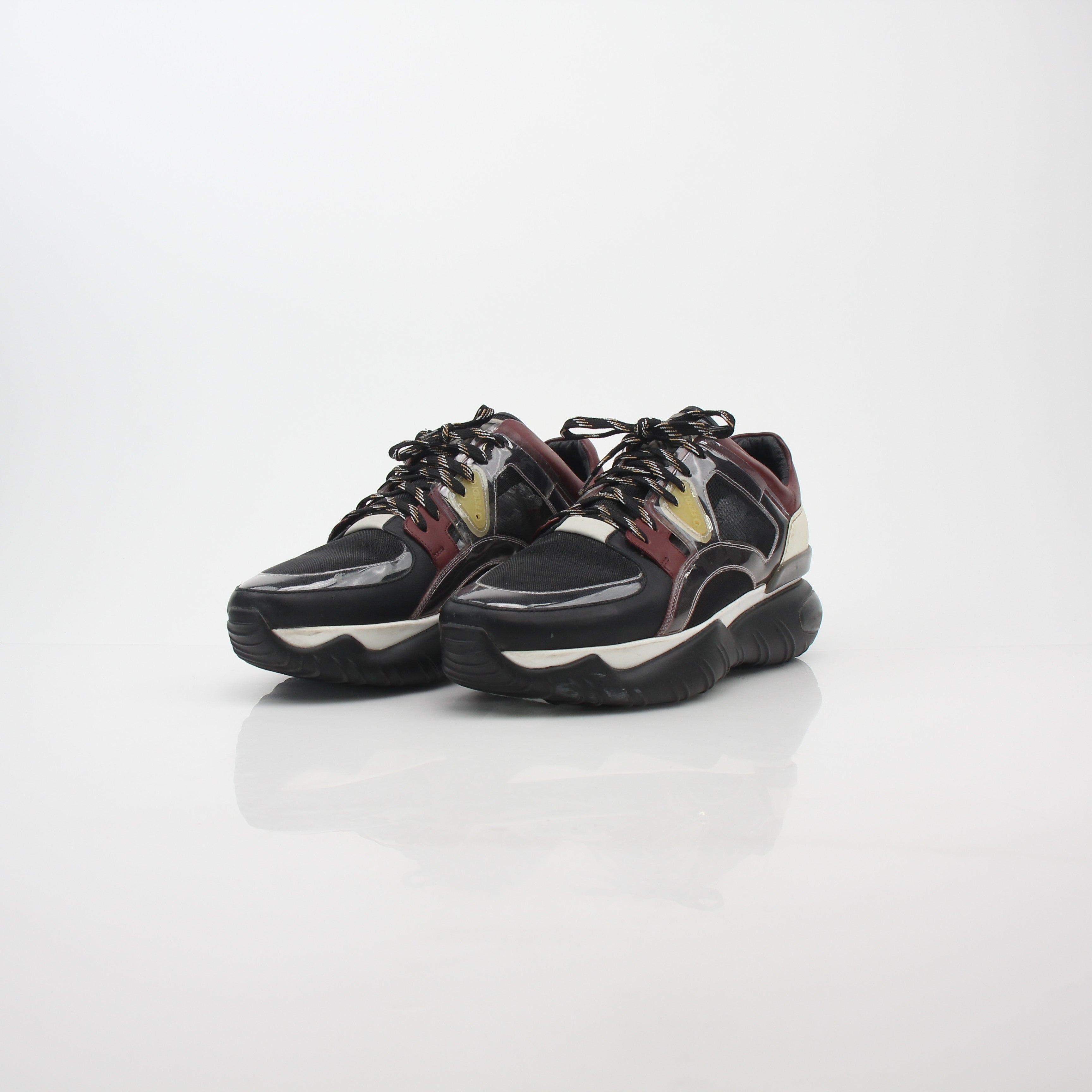 Fendi Fancy Black and Burgundy Mixed-Material Sneakers