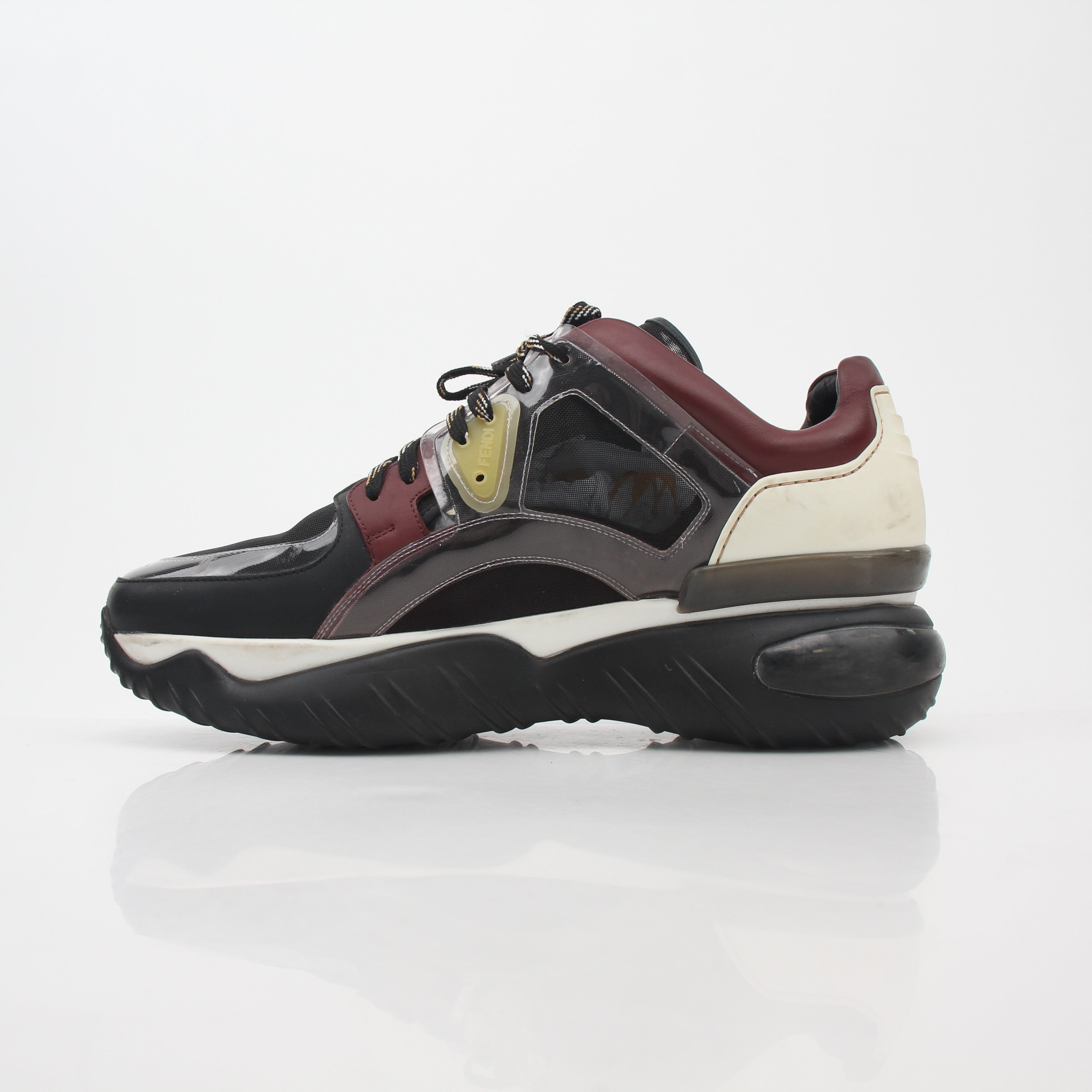 Fendi Fancy Black and Burgundy Mixed-Material Sneakers