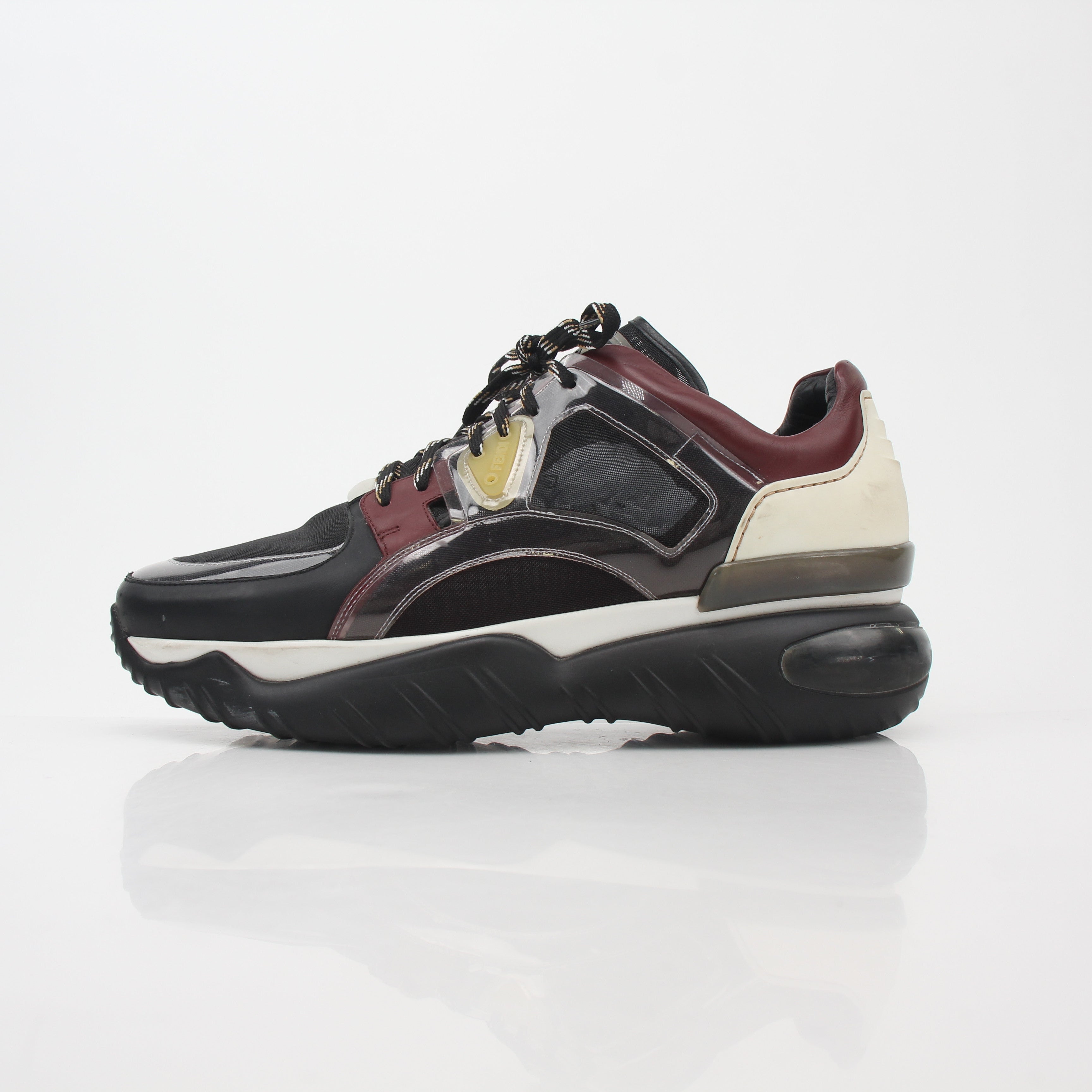 Fendi Fancy Black and Burgundy Mixed-Material Sneakers